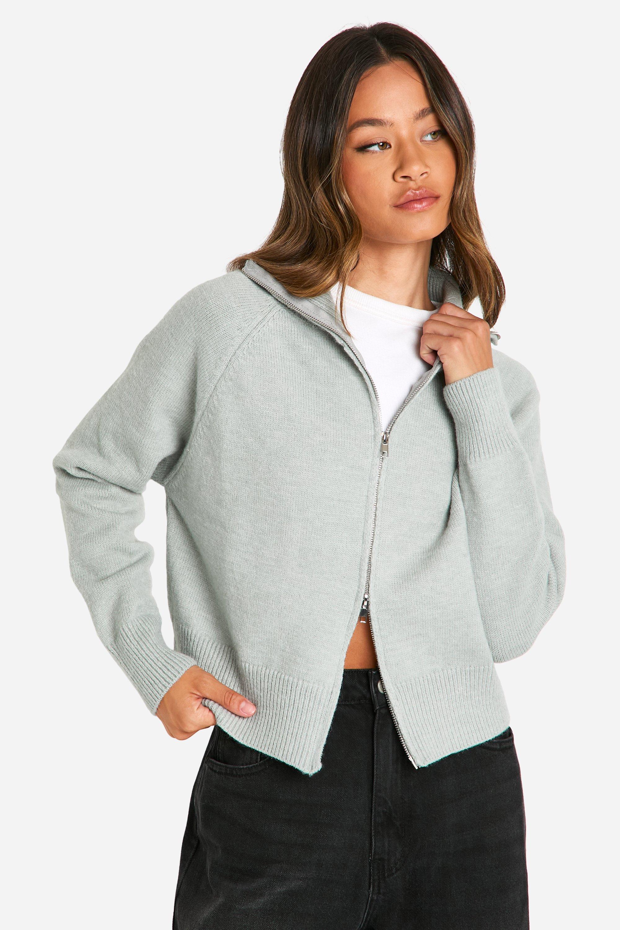 Boohoo Tall Cardigan Met Hoge Kraag En Rits, Grey