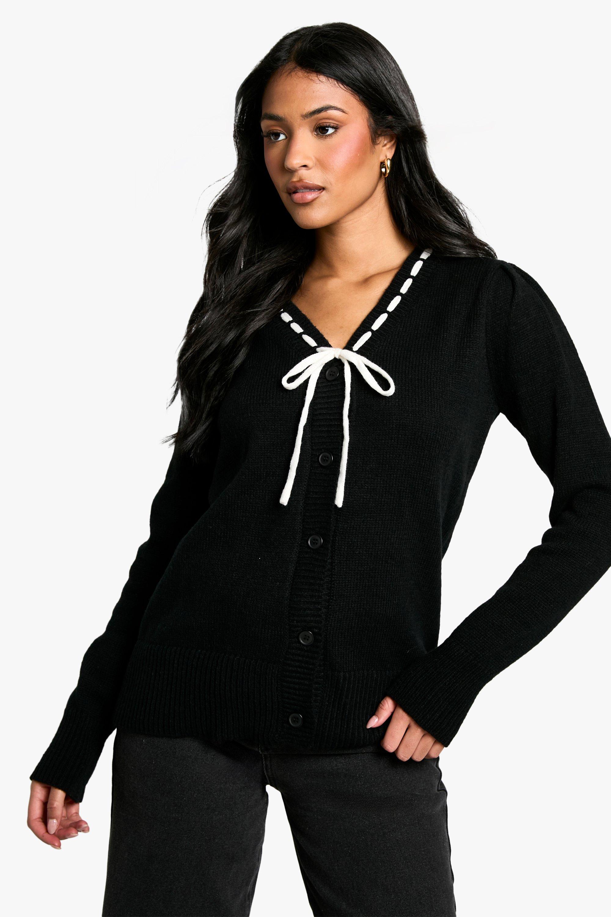 Boohoo Tall Gebreide Cardigan Met Contrasterende Band, Black