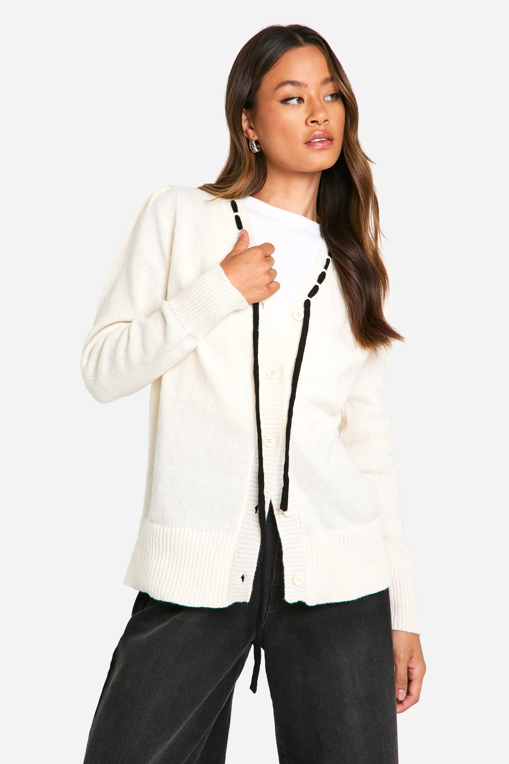 Boohoo Tall Gebreide Cardigan Met Contrasterende Band, Ivory