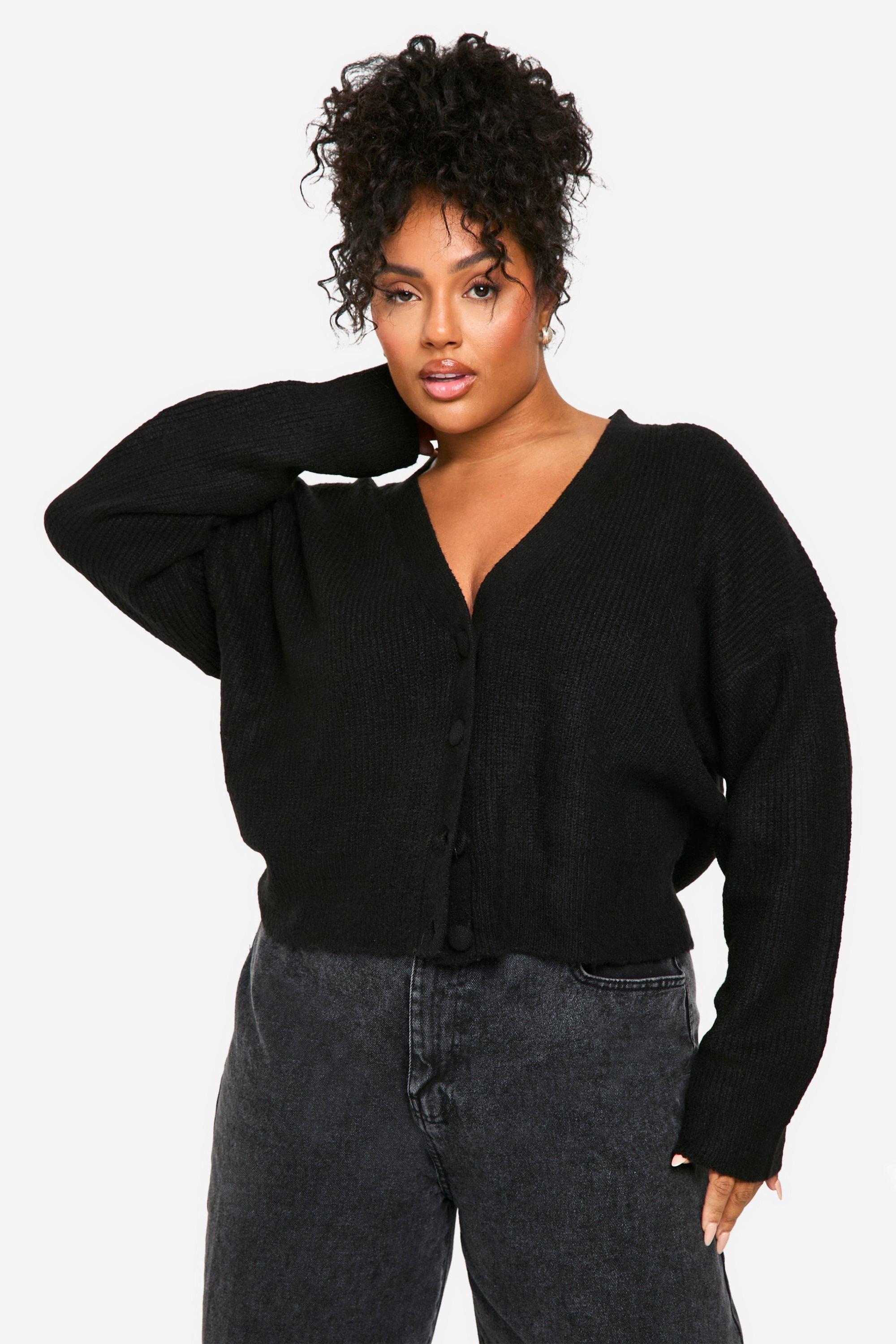 Boohoo Plus Zachte Gebreide Oversized Cardigan, Black