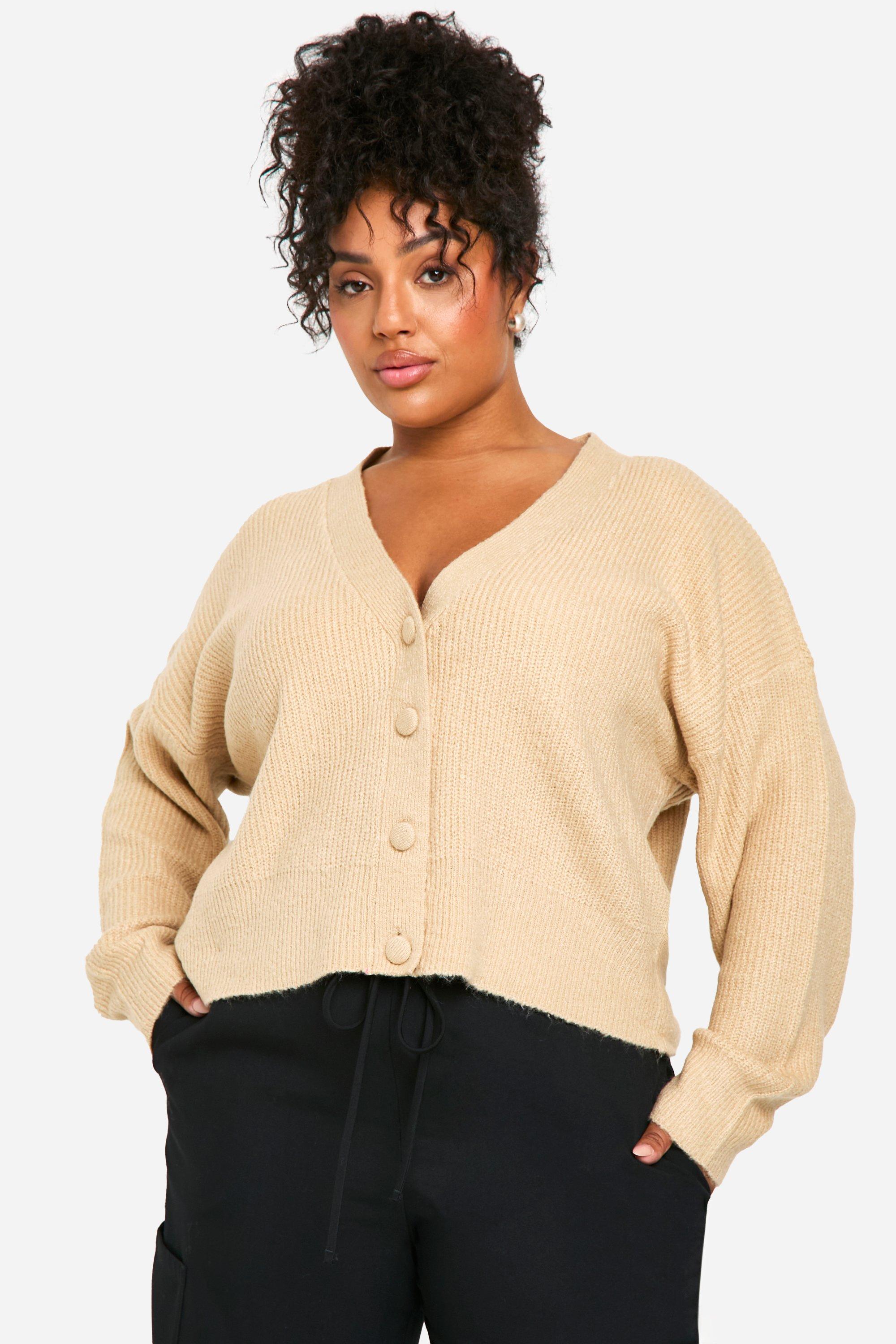 Boohoo Plus Zachte Gebreide Oversized Cardigan Met Knopen, Biscuit