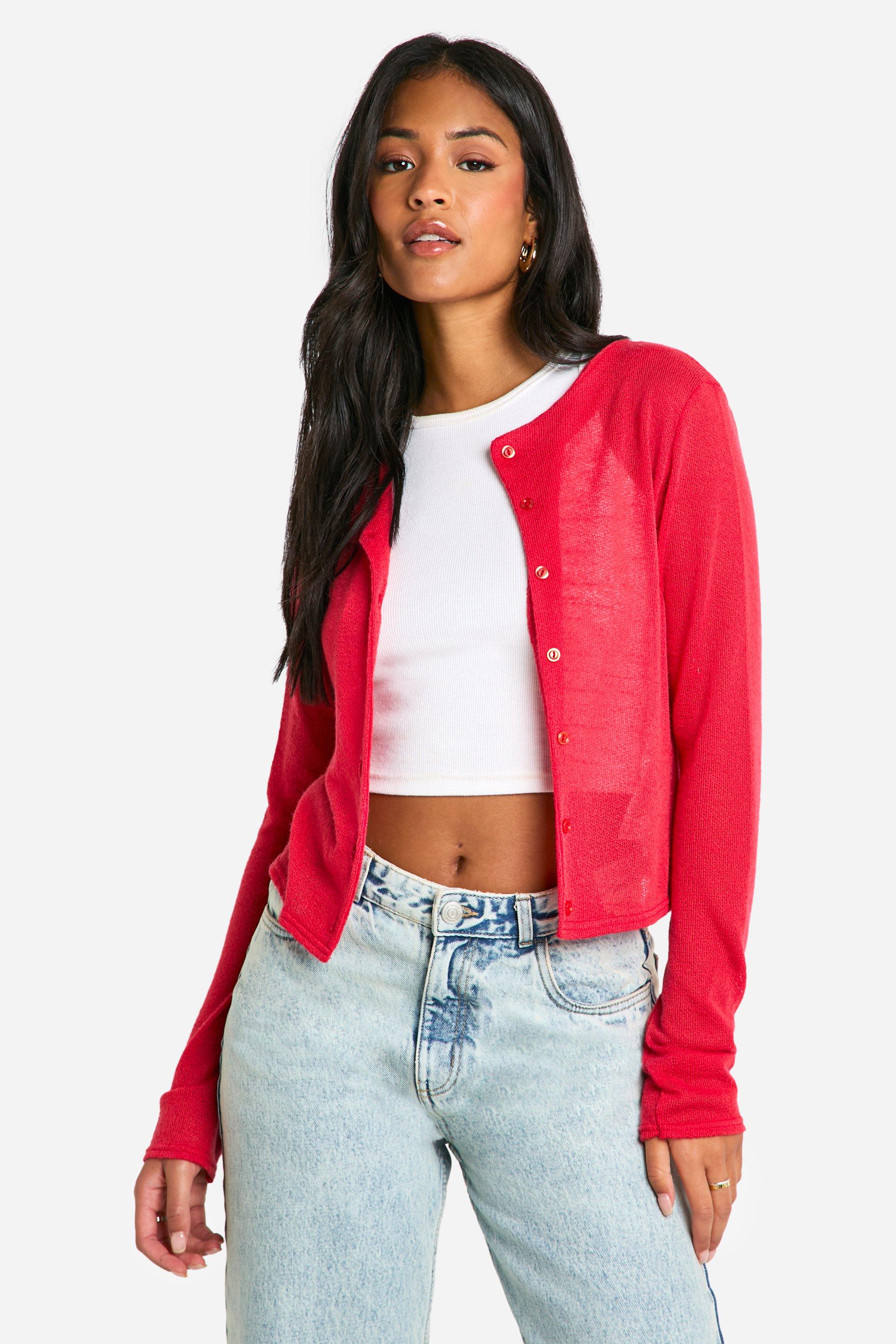 Boohoo Tall Cardigan Met Hoge Hals, Red