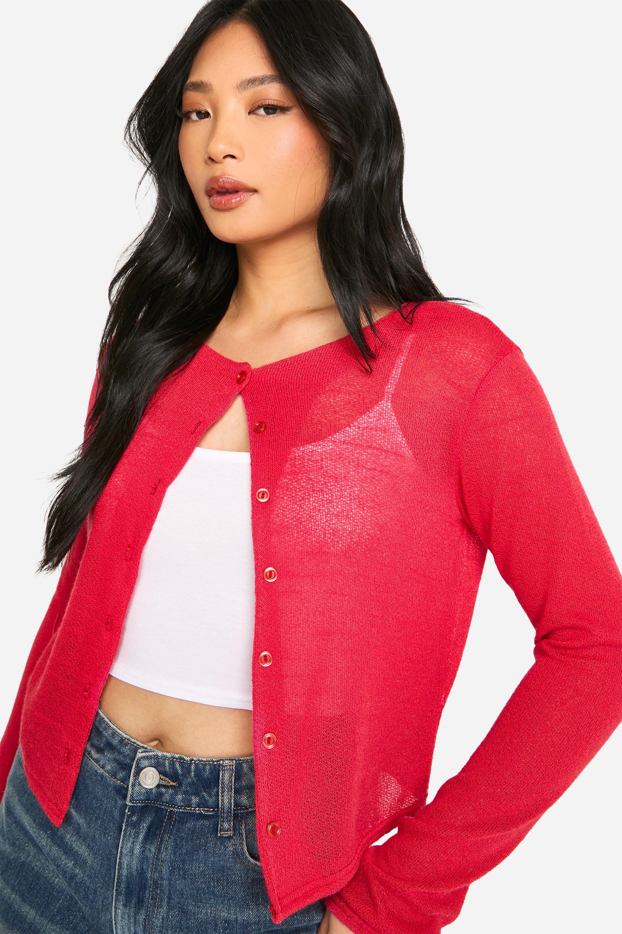 Boohoo Petite Cardigan Met Hoge Hals, Red