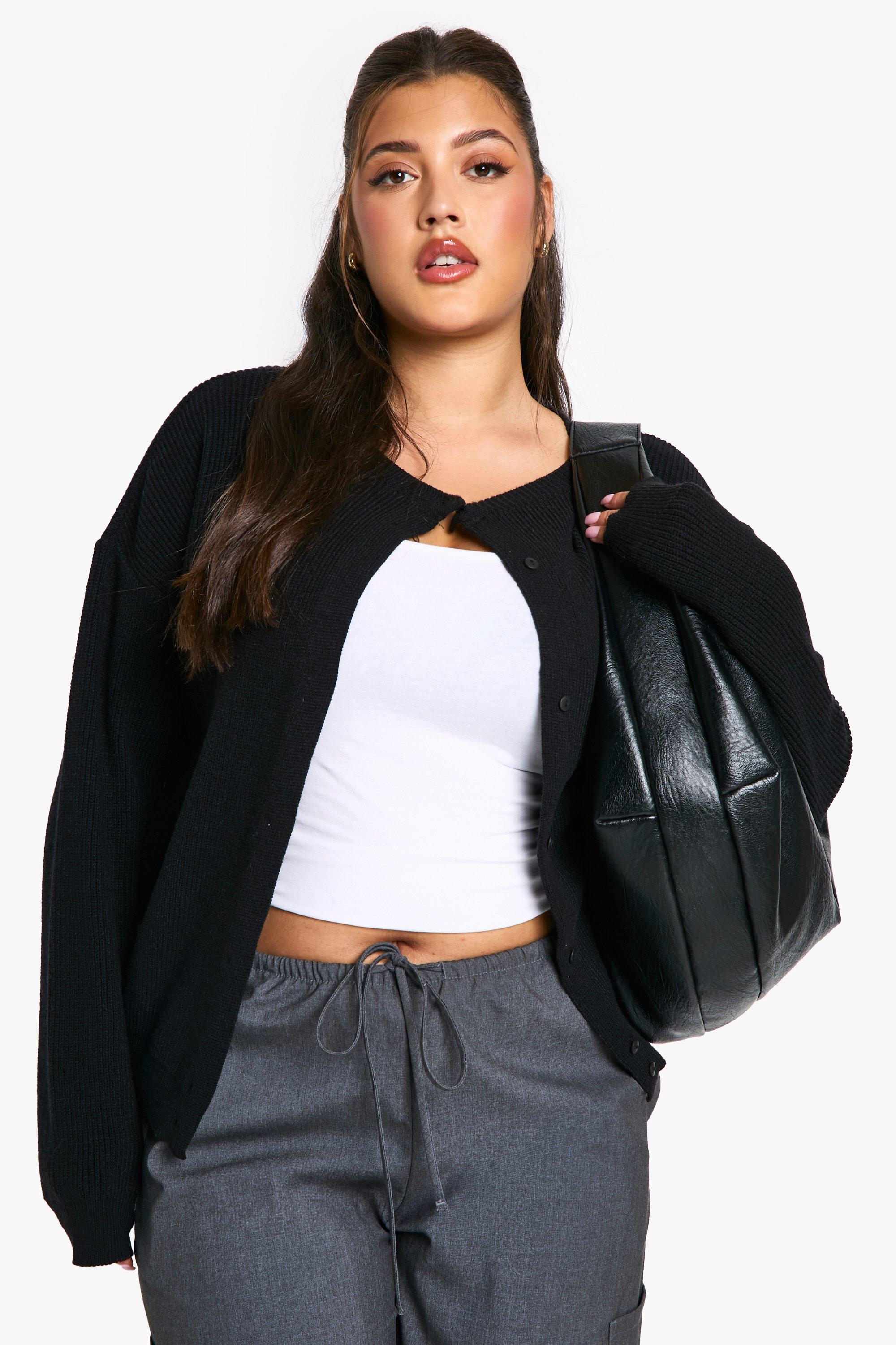 Boohoo Plus Korte Gebreide Cardigan, Black