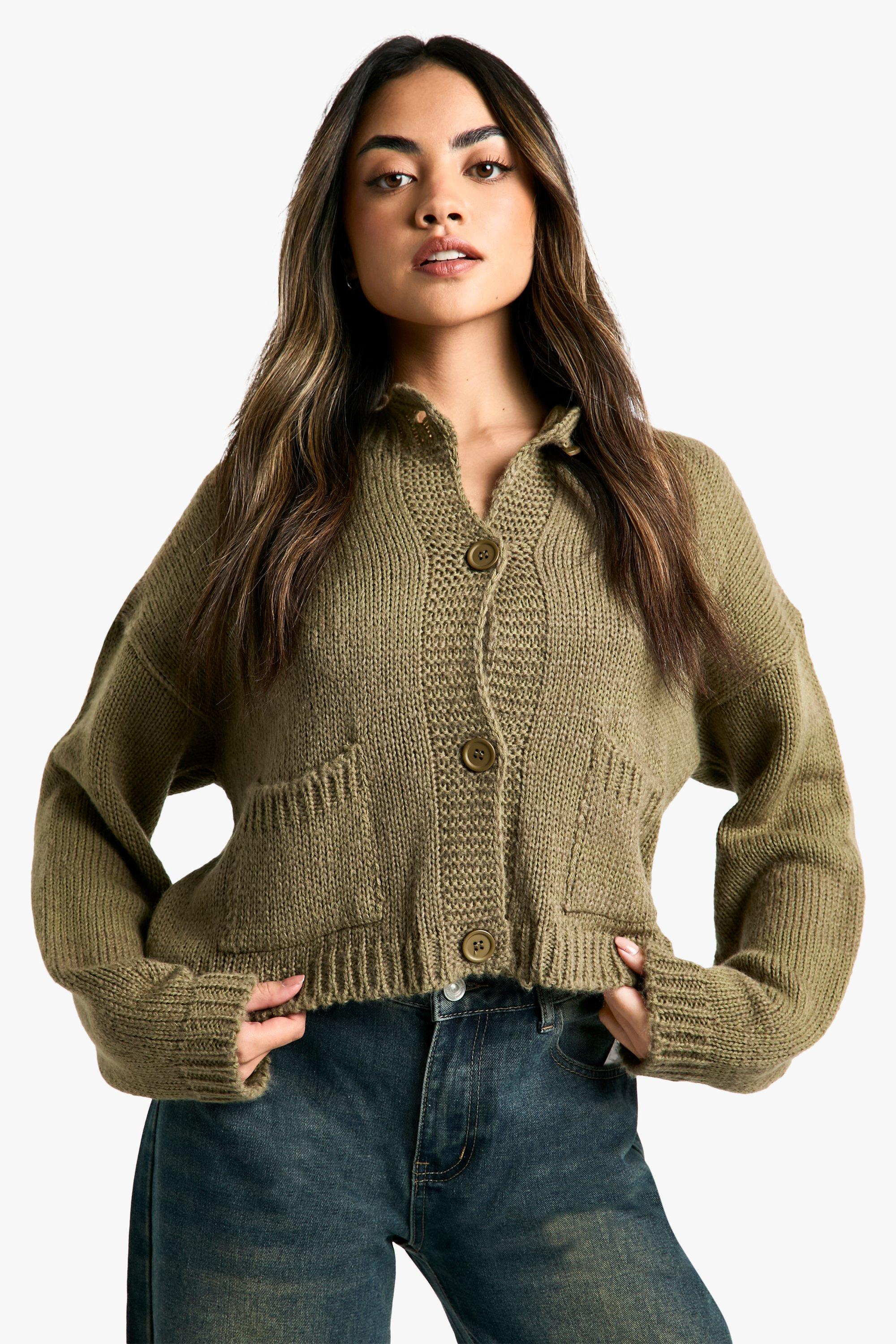 Boohoo Zachte Gebreide Cardigan Met Knopen, Khaki