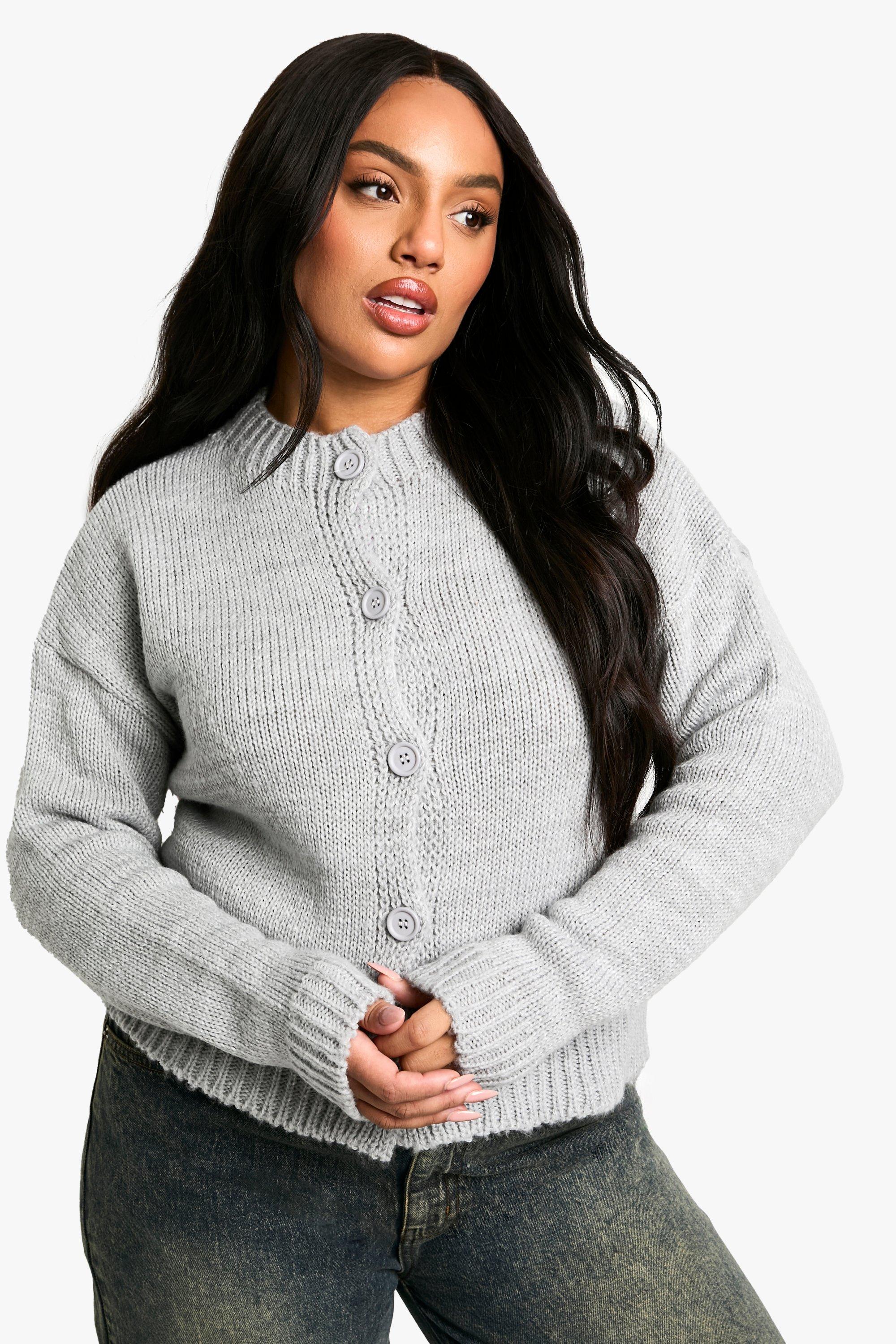 Boohoo Plus Cardigan Met Crewneck En Knopen, Grey