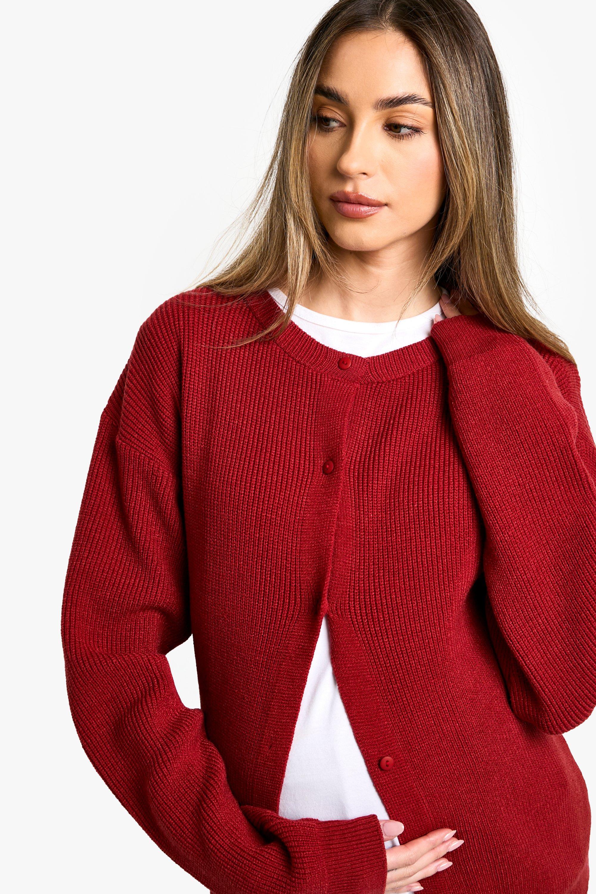 Boohoo Zwangerschap Fijn Gebreide Cardigan Met Crewneck, Burgundy