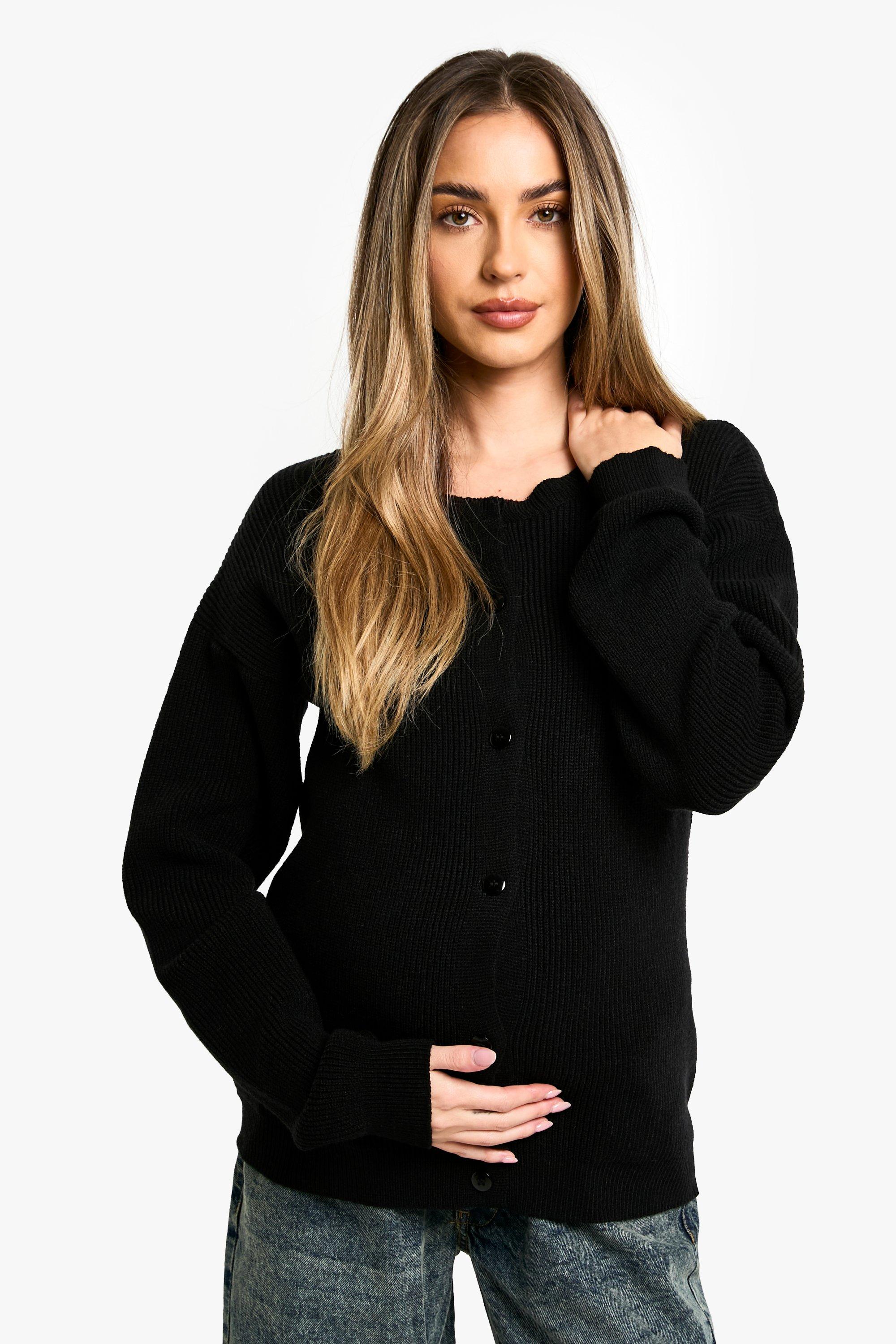 Boohoo Zwangerschap Fijn Gebreide Cardigan Met Crewneck, True Black