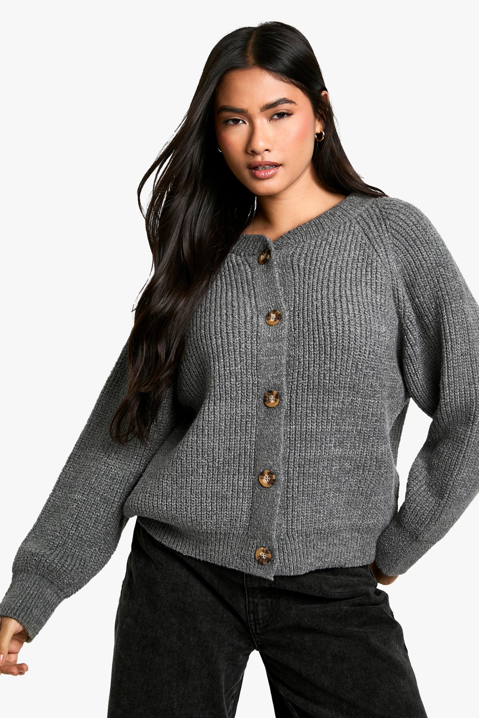 Boohoo Zachte Geribbelde Gebreide Bomber Cardigan, Charcoal