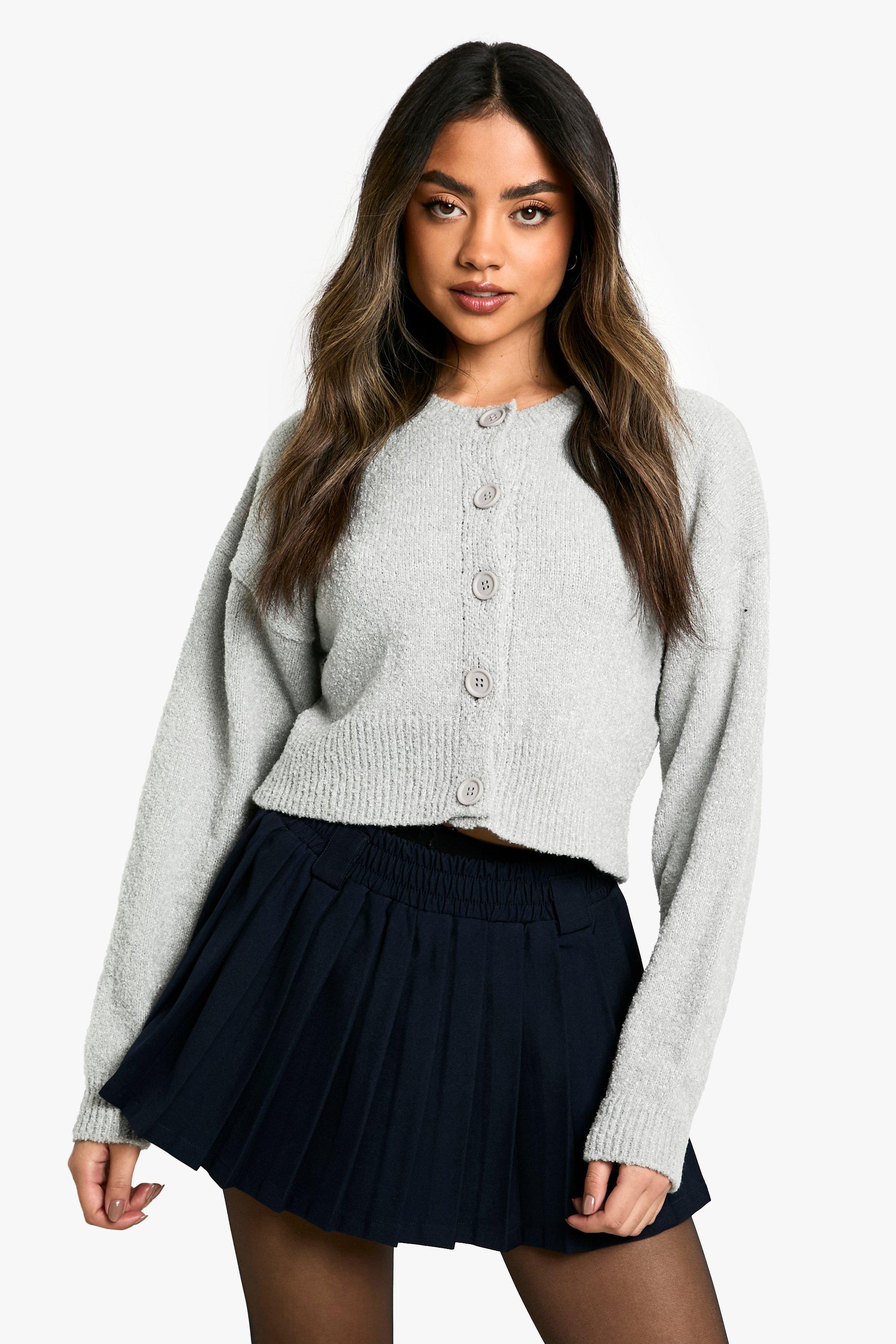 Boohoo Soft Knit Bomber Cardigan, Grey