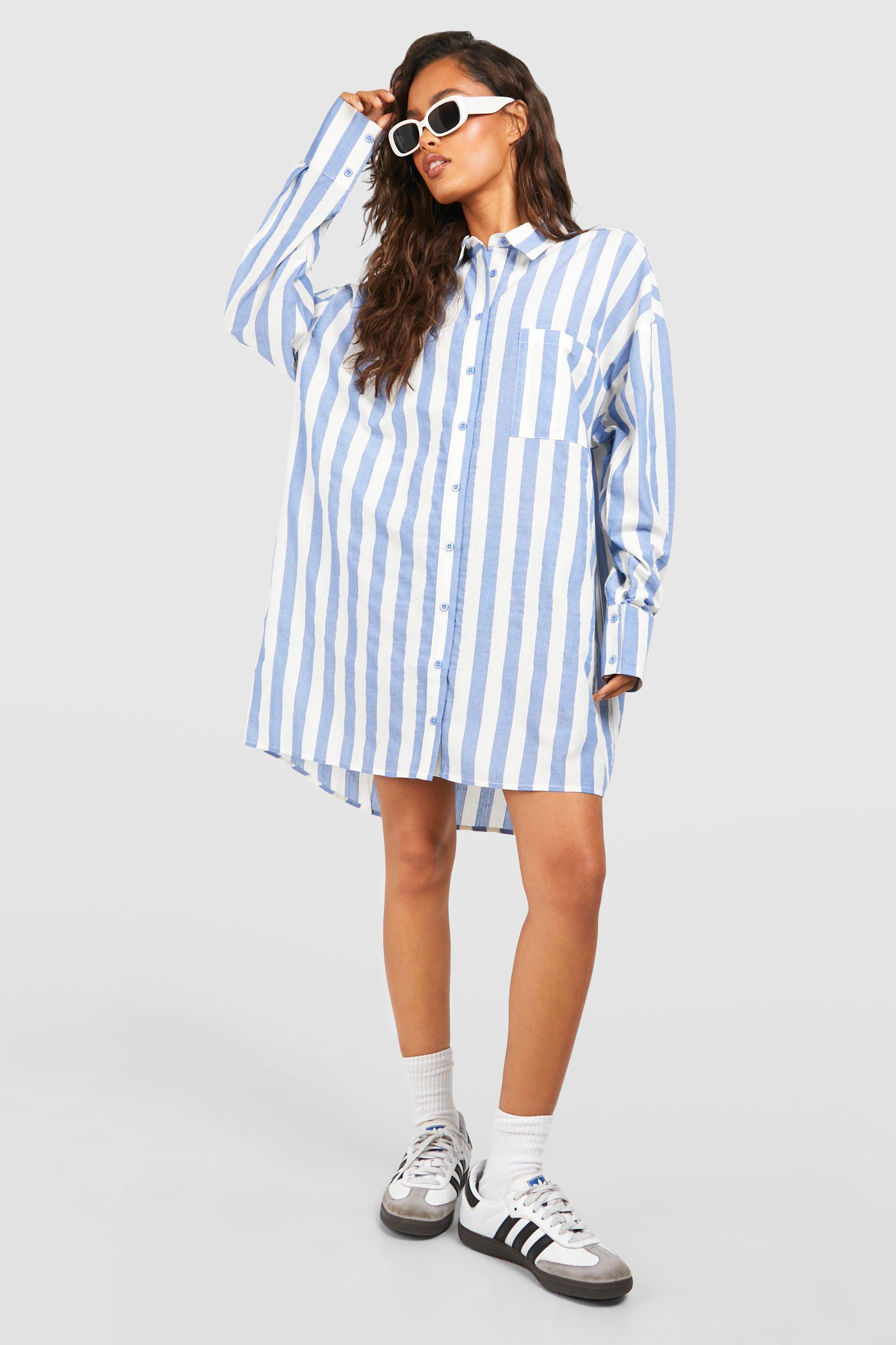 Boohoo Ultimate Oversized Wide Gestreepte Blouse Jurk, Blue