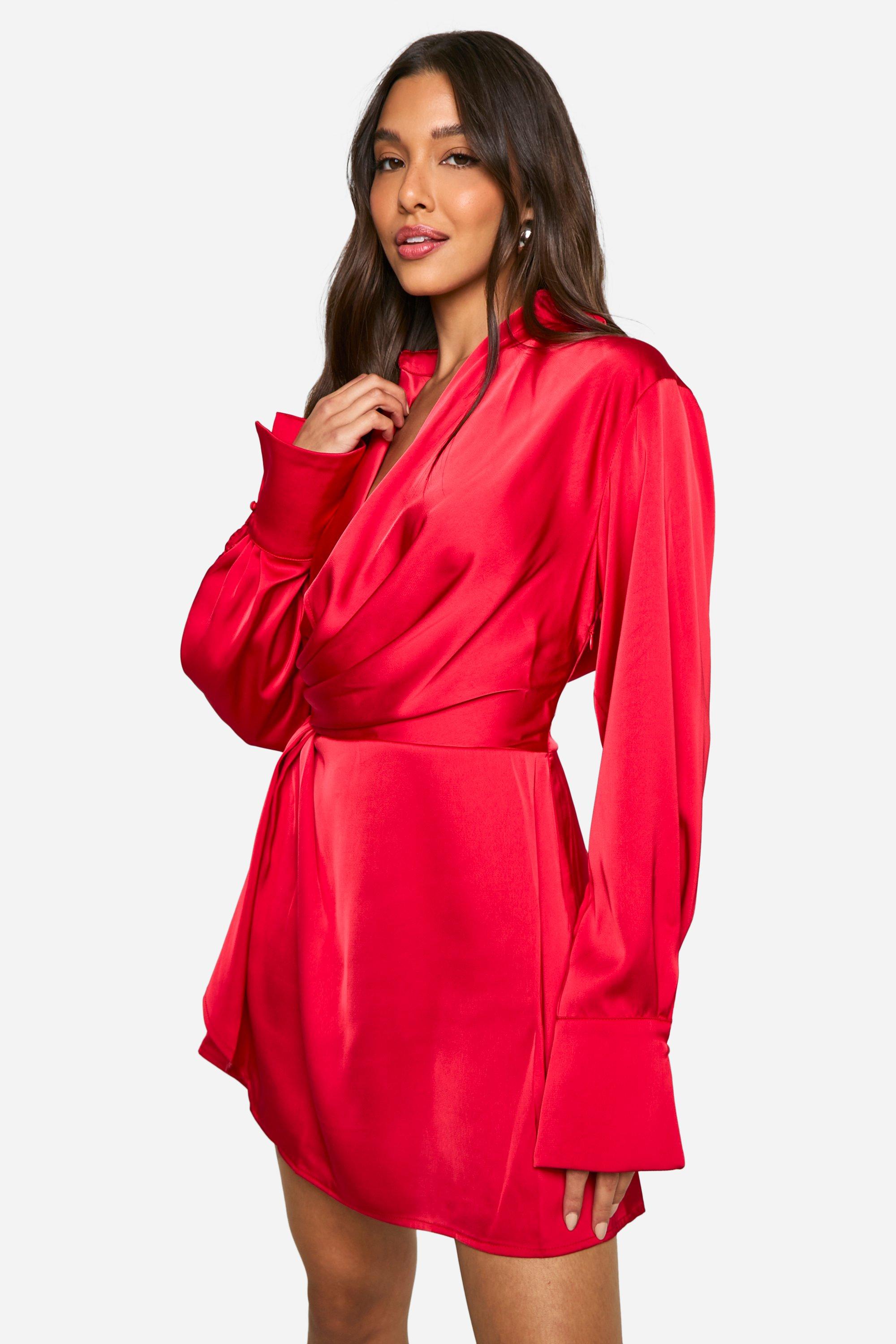 Boohoo Mini Jurk Met Kraag En Laag Decolleté, Red