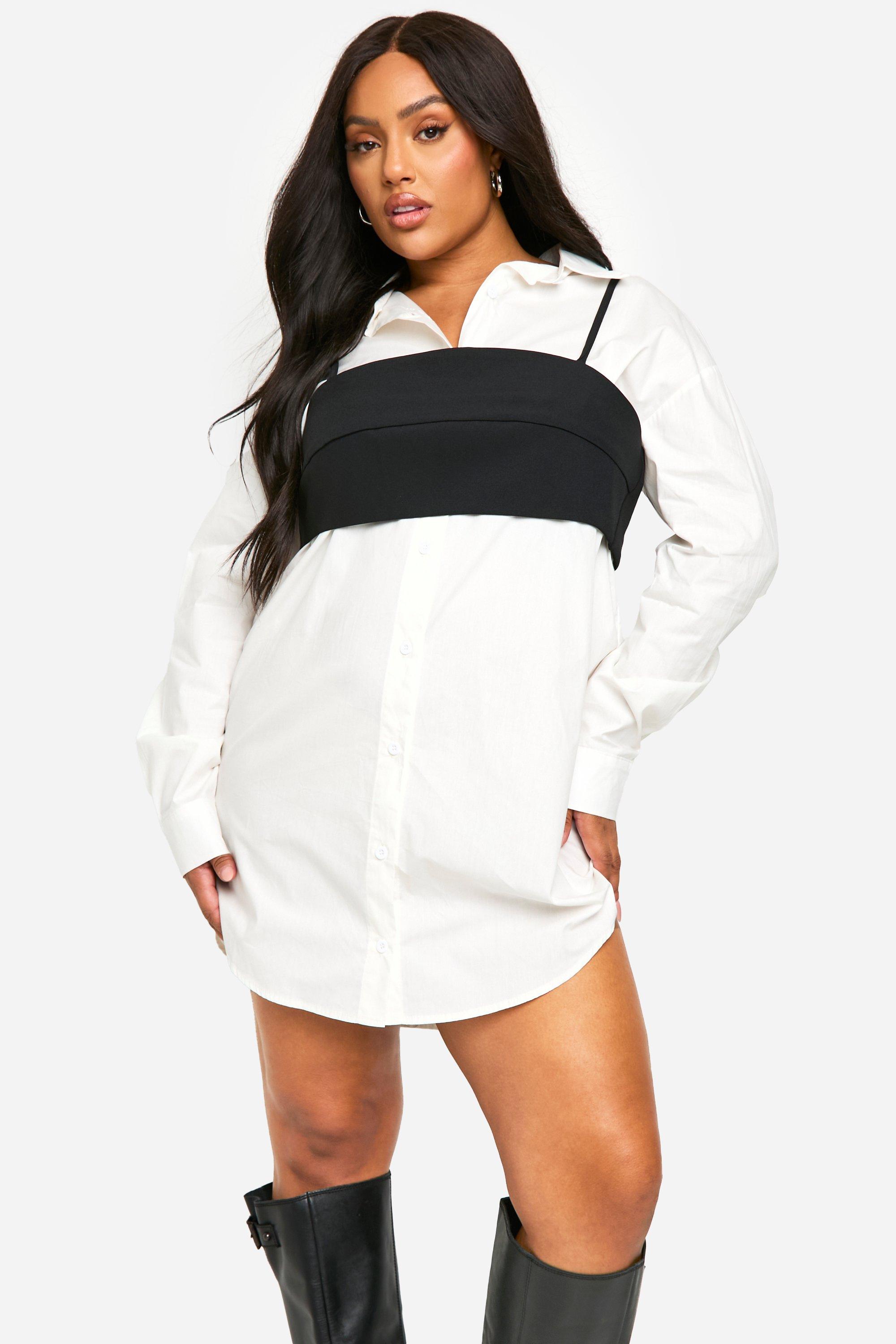 Boohoo Plus Blouse Jurk Met Korset Detail, White