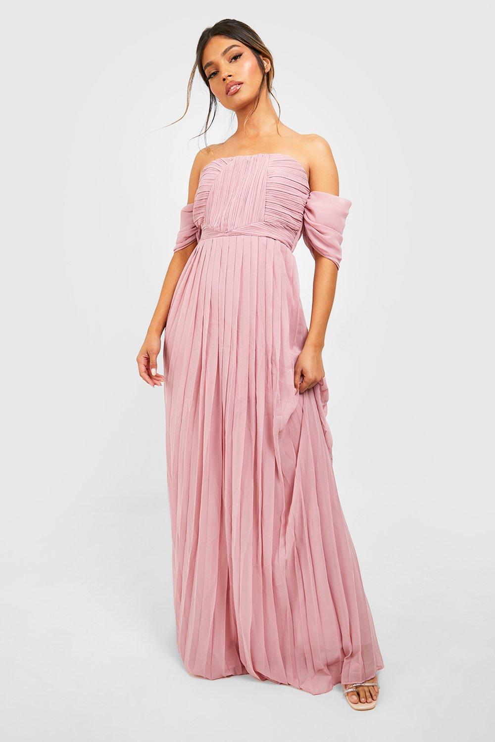 Boohoo Geplooide Bruidsmeisjes Maxi Jurk Met Uitgesneden Hals, Blush