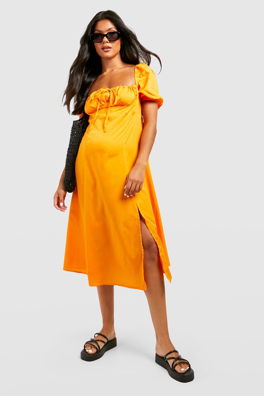 Boohoo Zwangerschap Midi Jurk Met Pofmouwen, Pale Orange