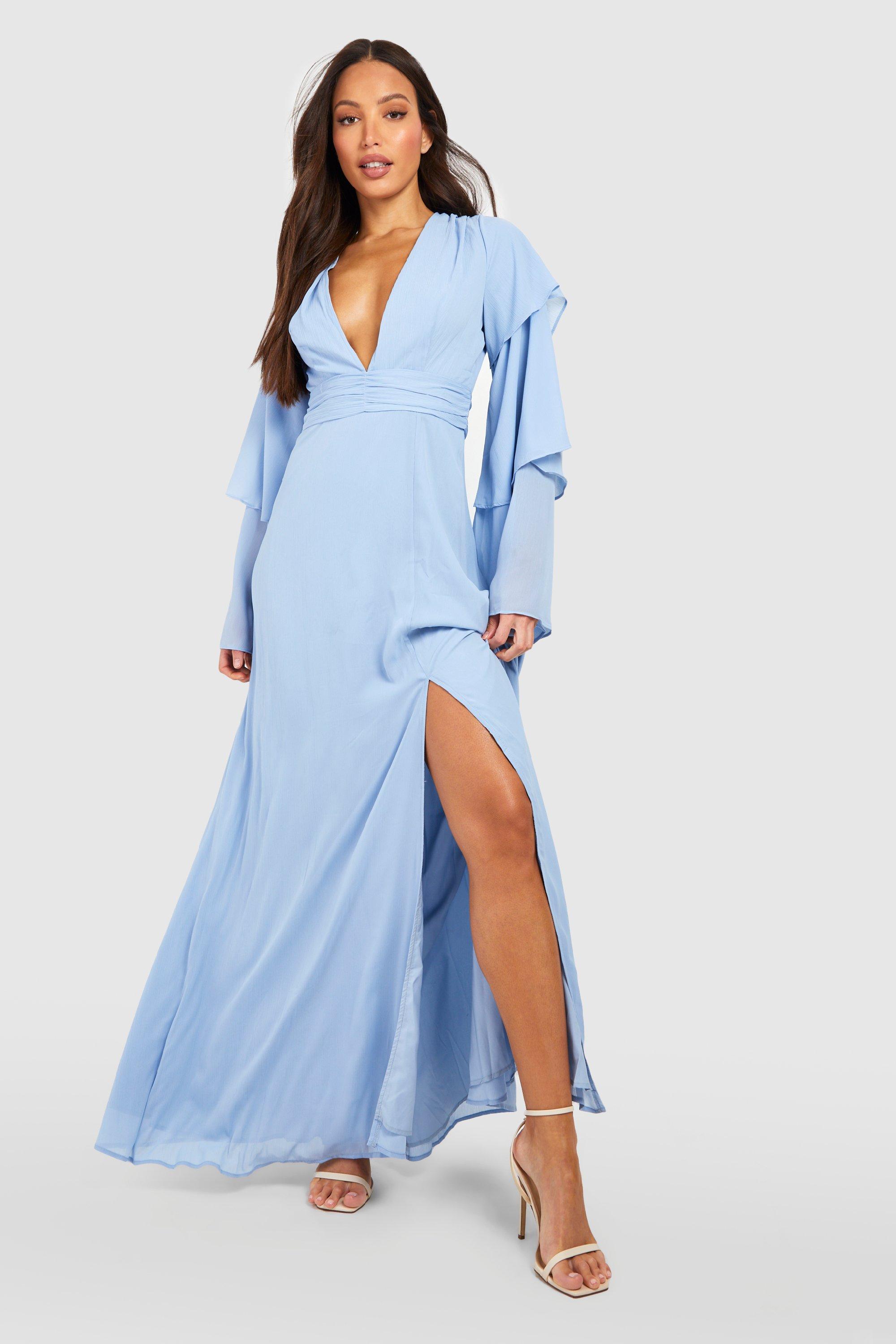 Boohoo Tall Gelegenheids Maxi Jurk Met Dubbele Mouw, Pastel Blue