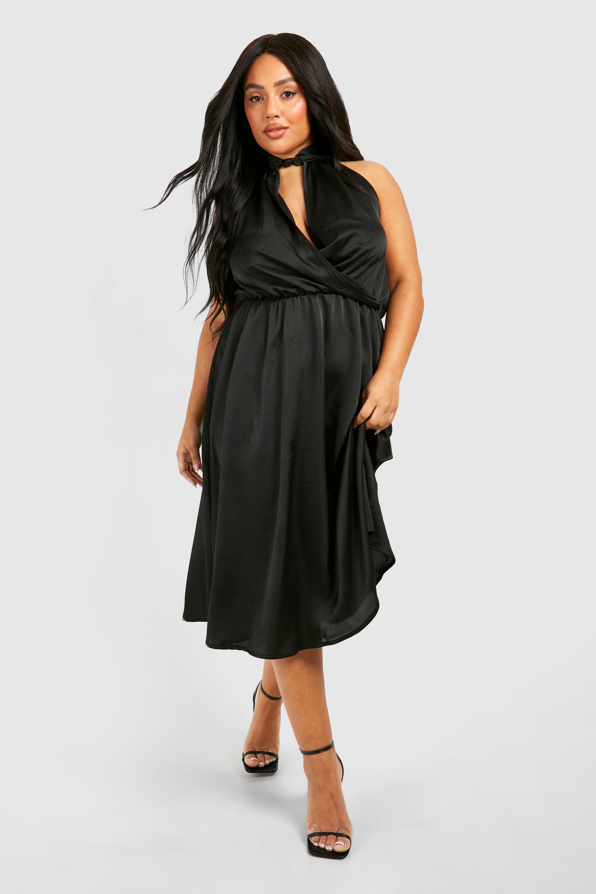 Boohoo Plus Contrasterende Katoenen Elastische Halter Maxi Jurk, Black