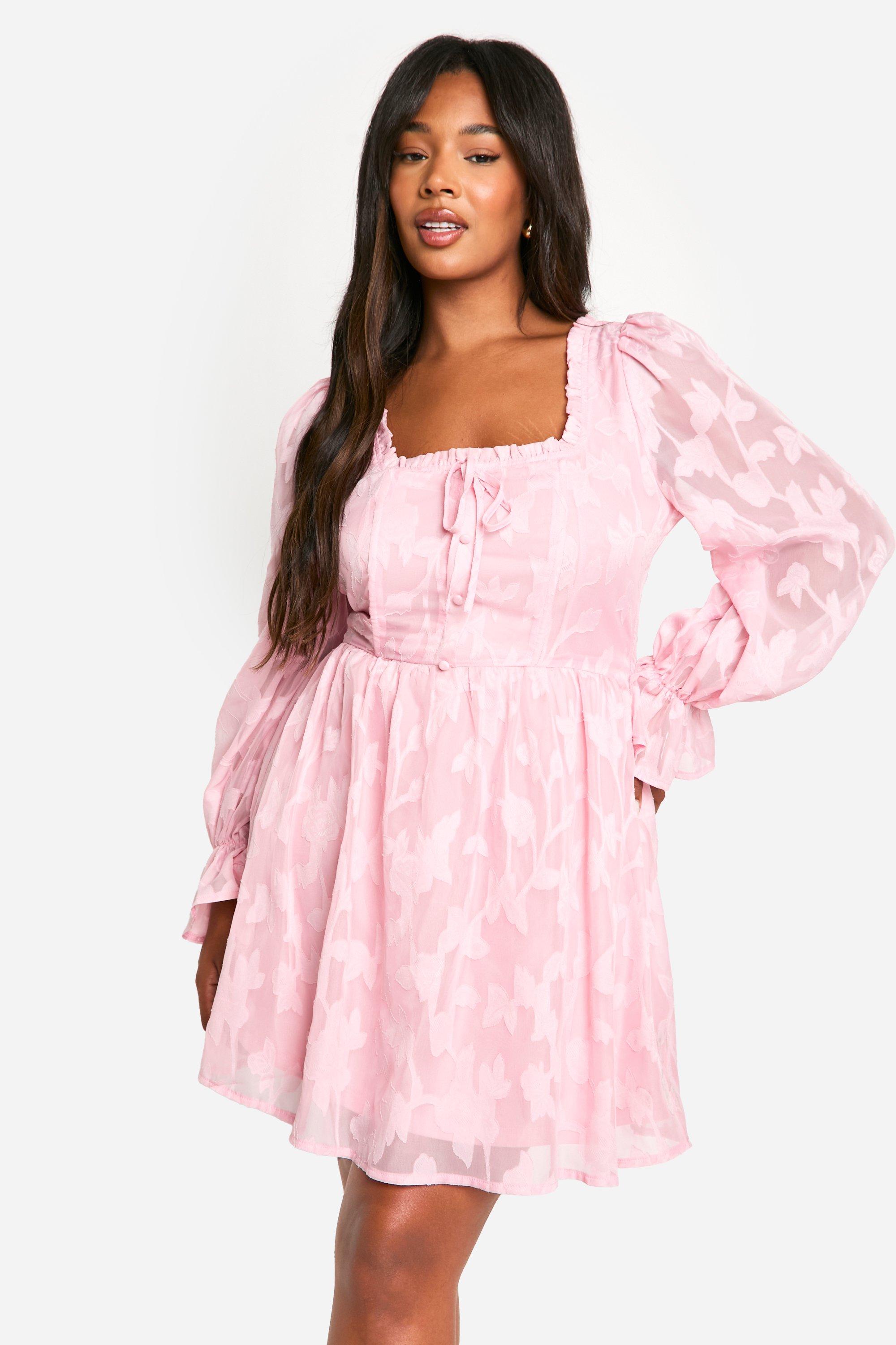 Boohoo Plus Geweven Burnout Bloemen Skater Jurk, Blush