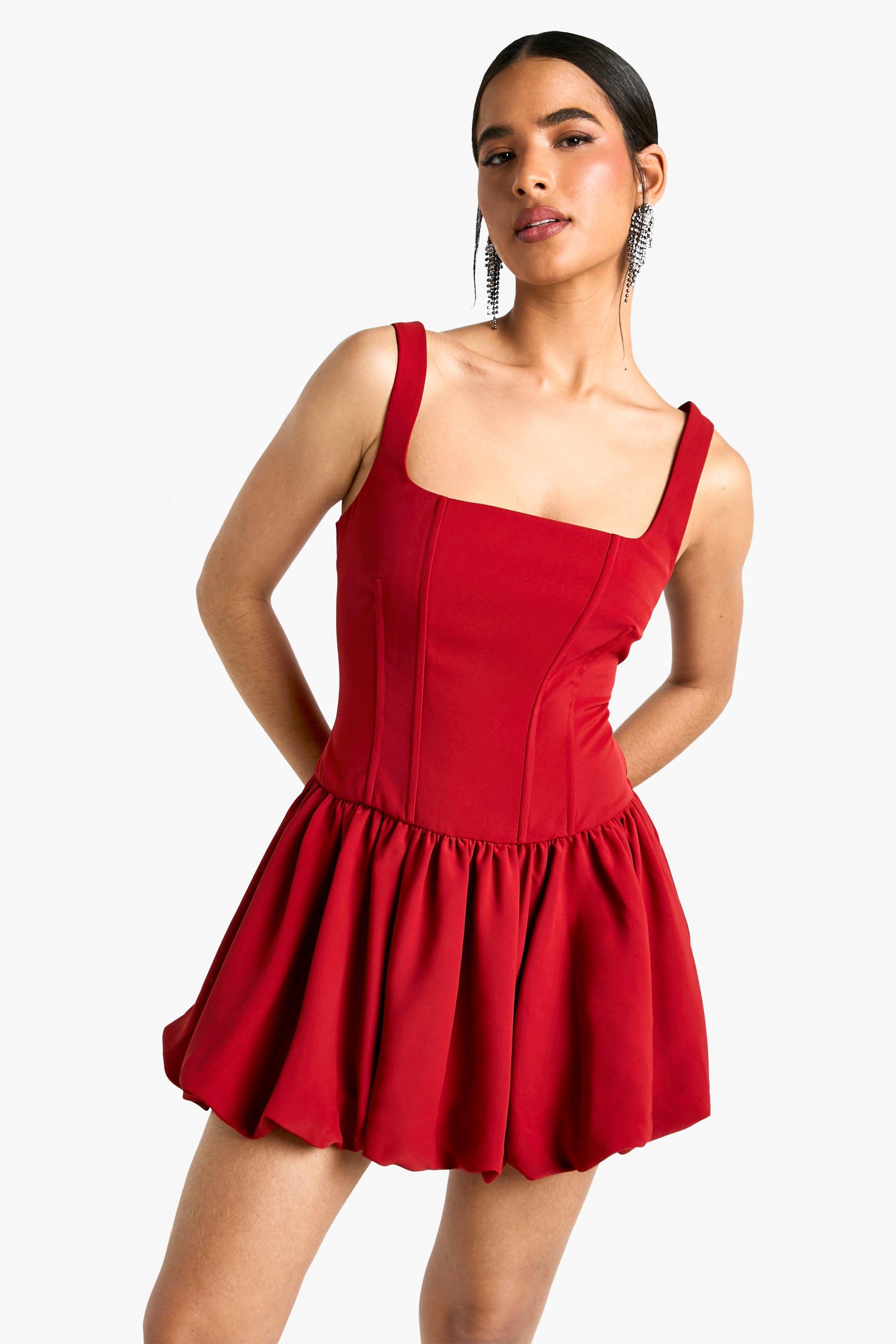 Boohoo Mini Jurk Met Bolletjes Zoom En Veters, Red