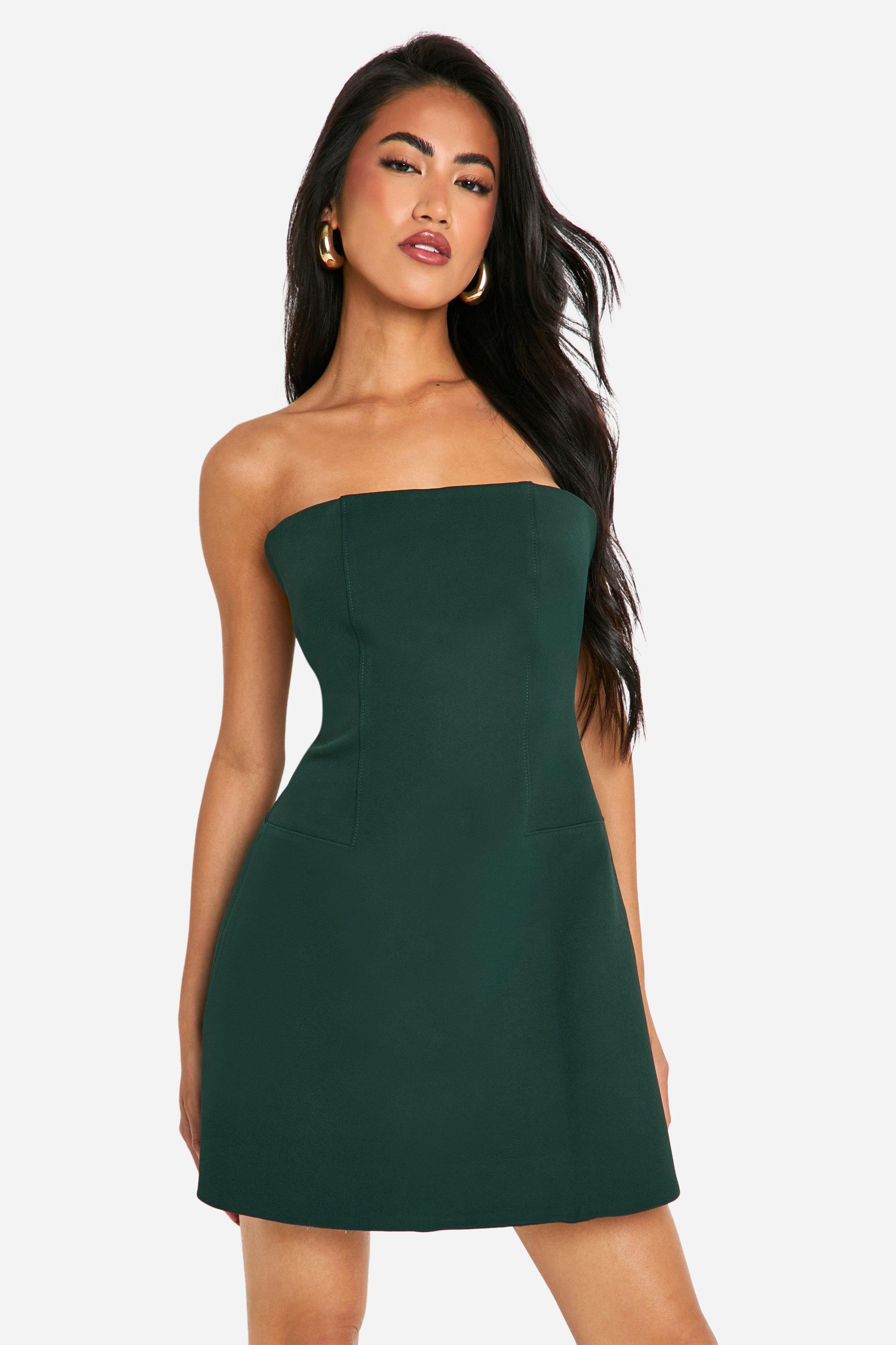 Boohoo Strapless A-Lijn Mini Jurk, Emerald