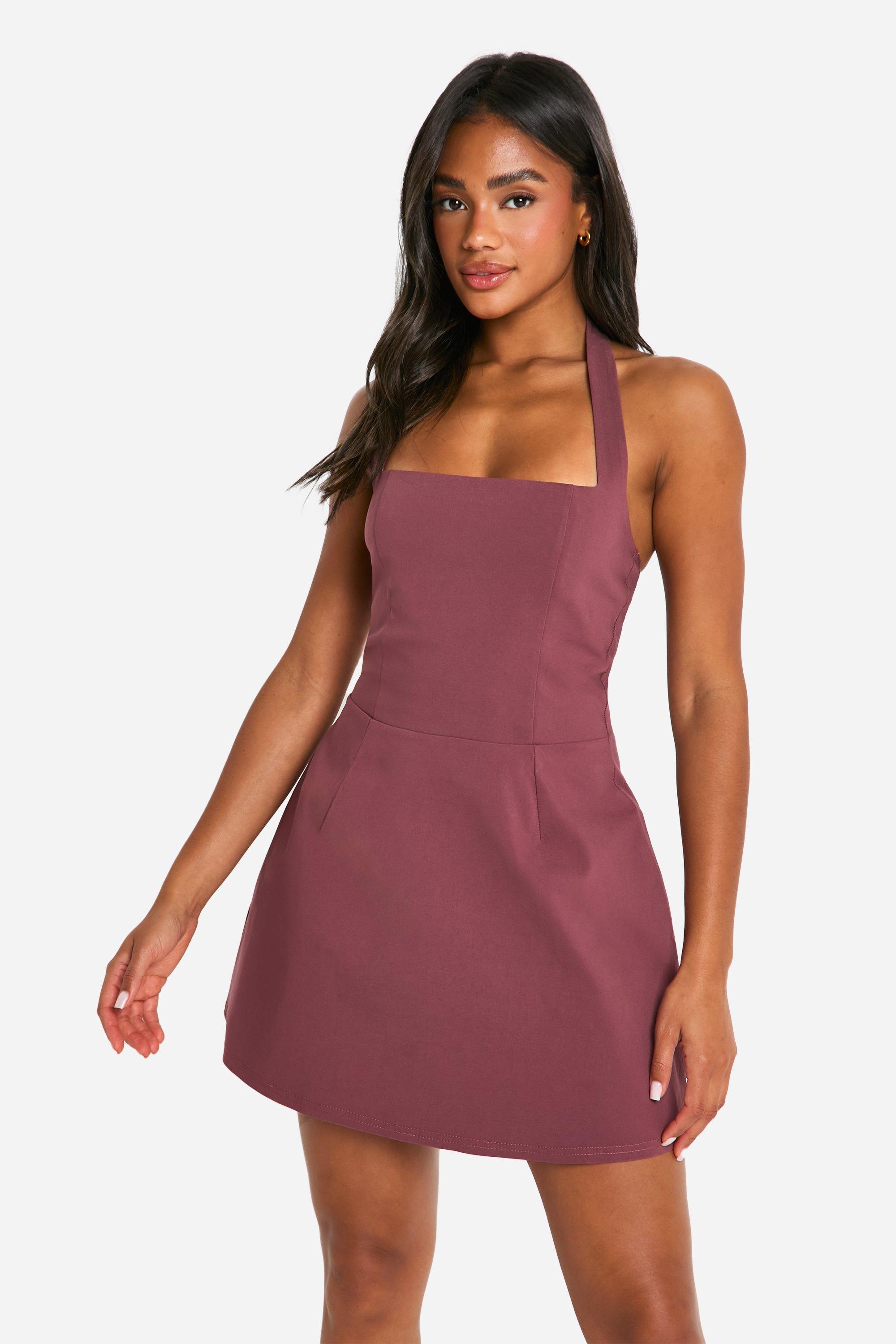 Boohoo Bengaline Skater Jurk Met Vierkante Hals, Mauve