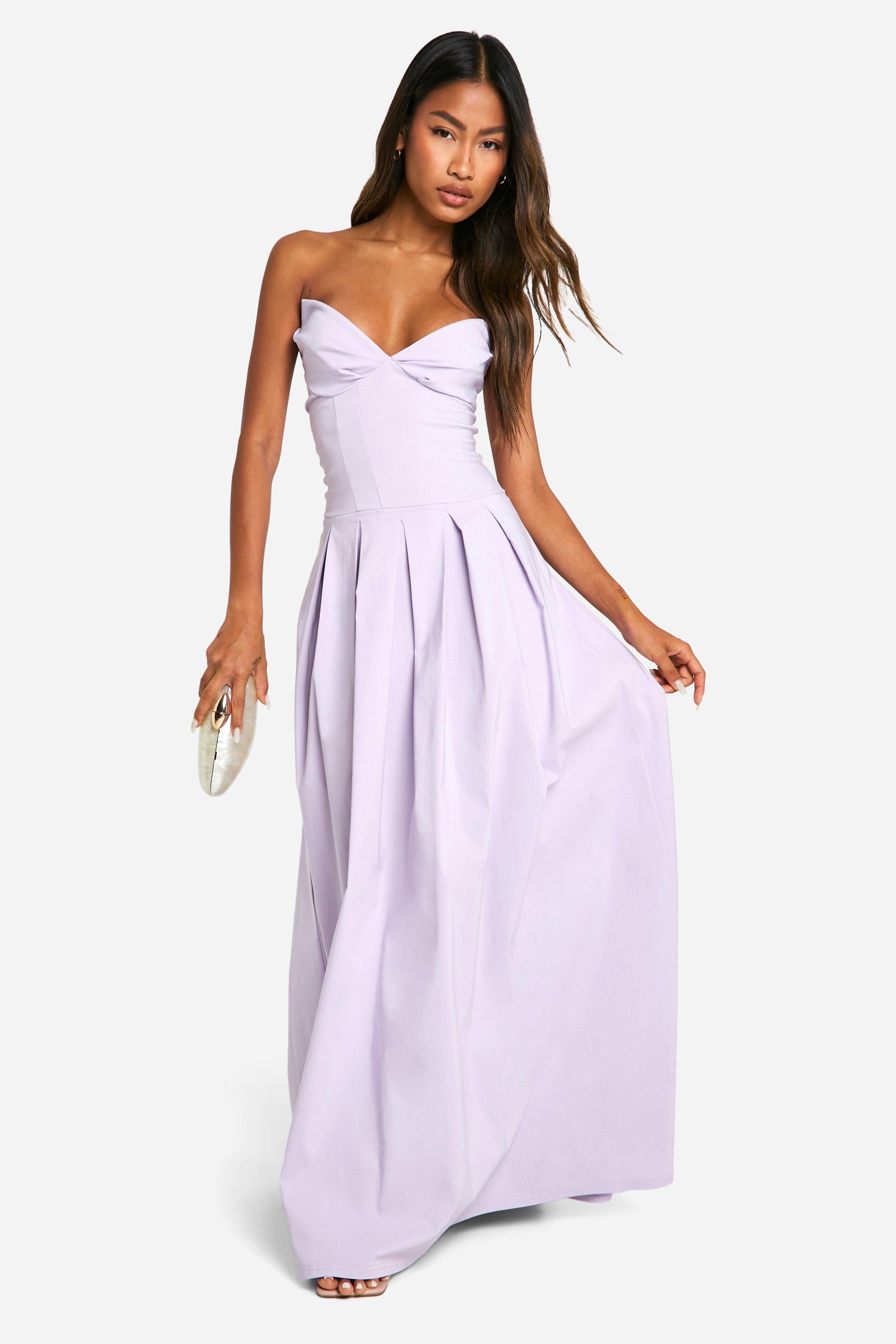 Boohoo Bengaline Maxi Skater Jurk Met Korset Detail, Lilac