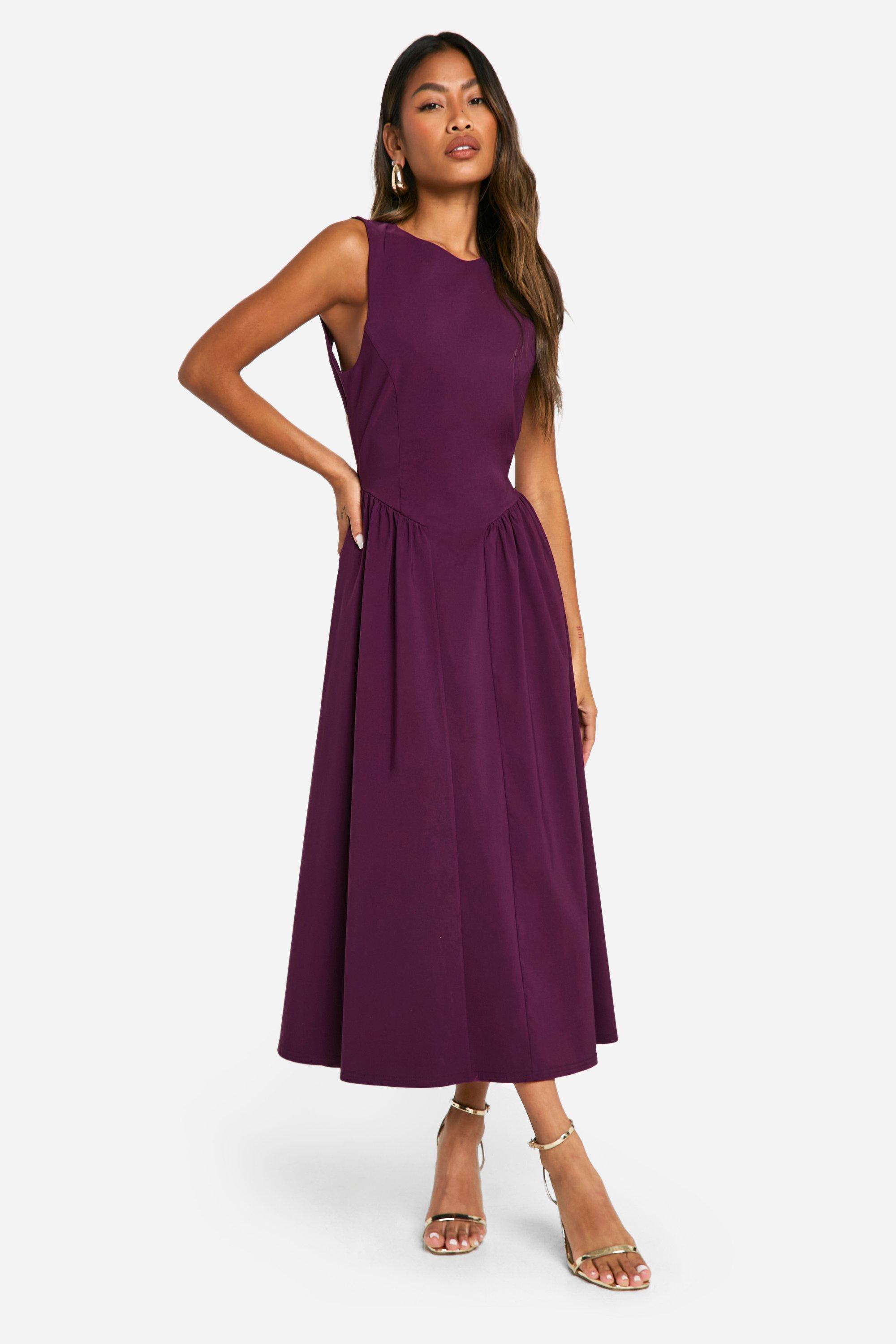 Boohoo Bengaline Midaxi Skater Jurk Met Open Rug, Plum