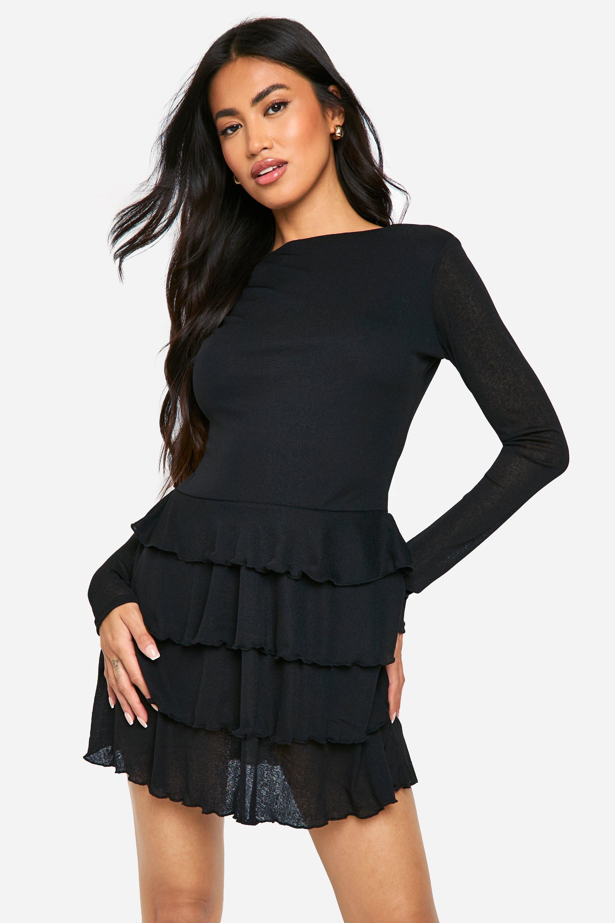 Boohoo Mini Jurk Met Ruches En Laagjes, Black