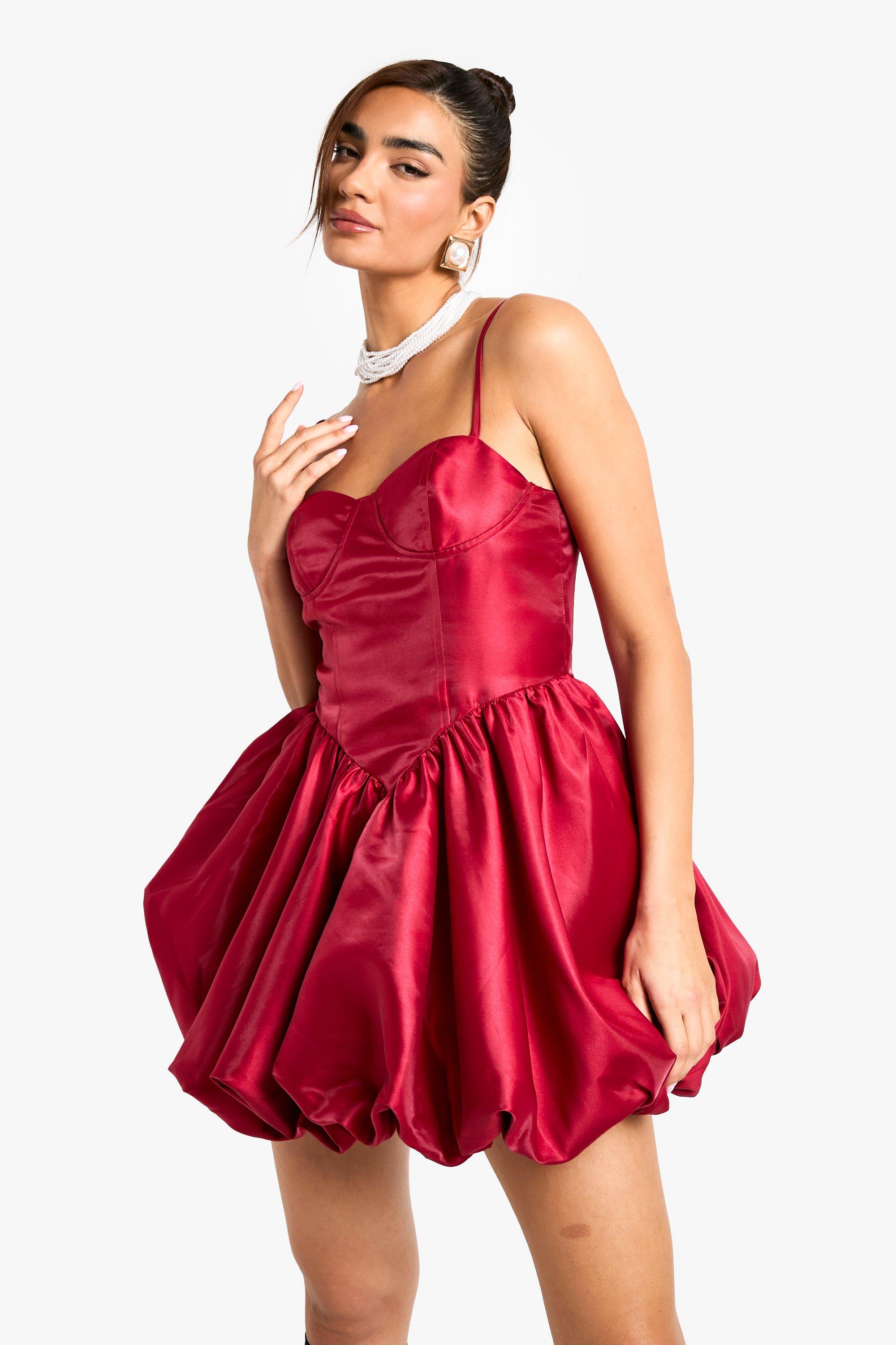 Boohoo Taffeta Mini Jurk Met Pofmouwen, Plum