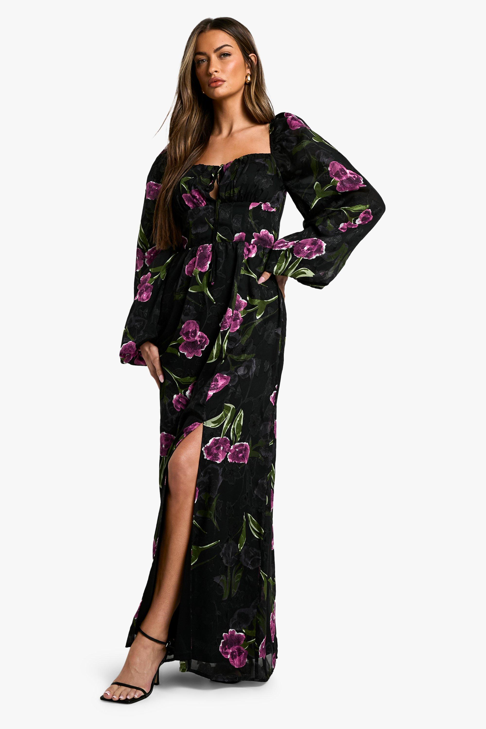 Boohoo Bloemenprint Burnout Melkmeisjes Maxi Jurk, Black