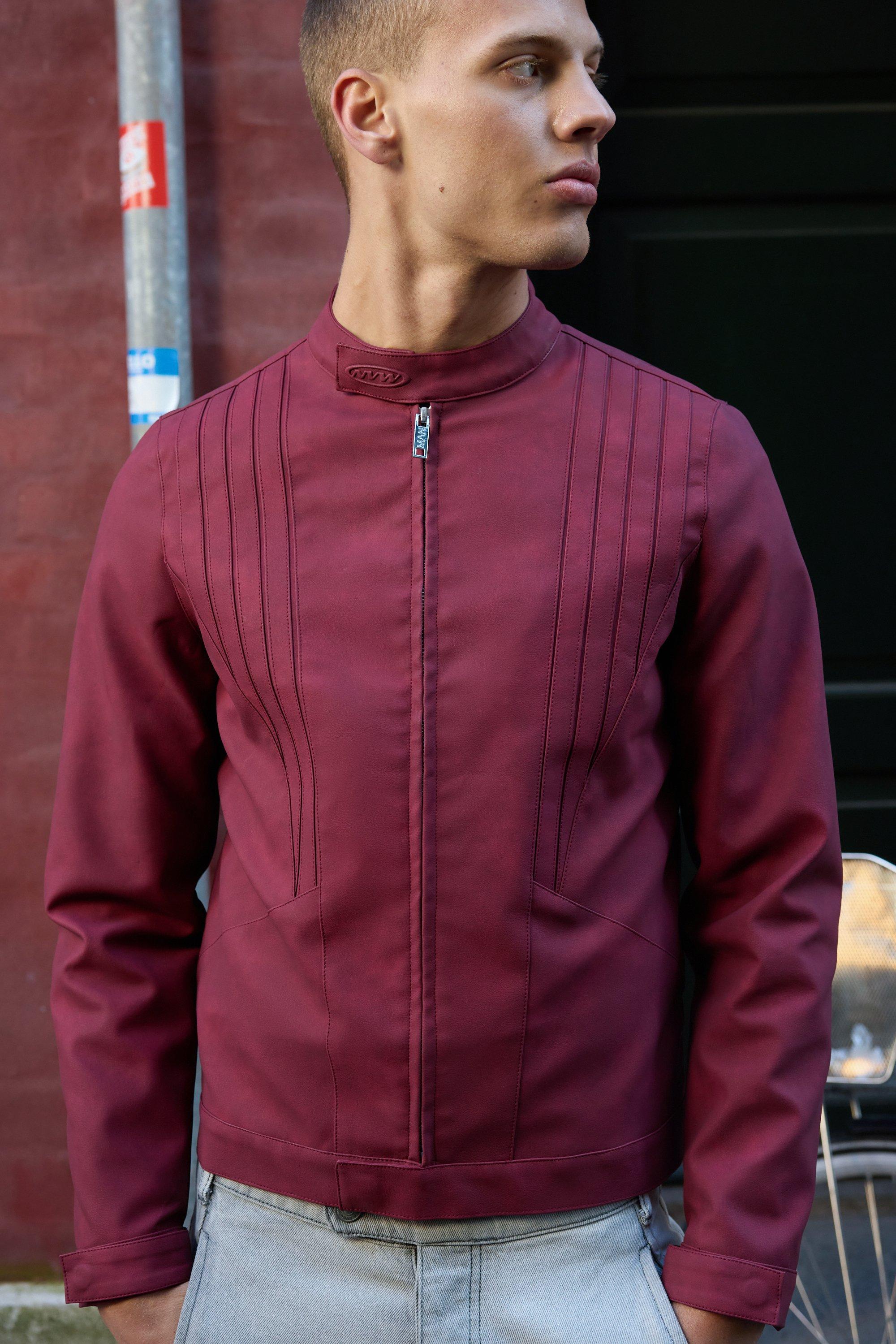 Boohoo Man Gebleekte Monochrome Pu Biker Jas In Bordeaux, Burgundy