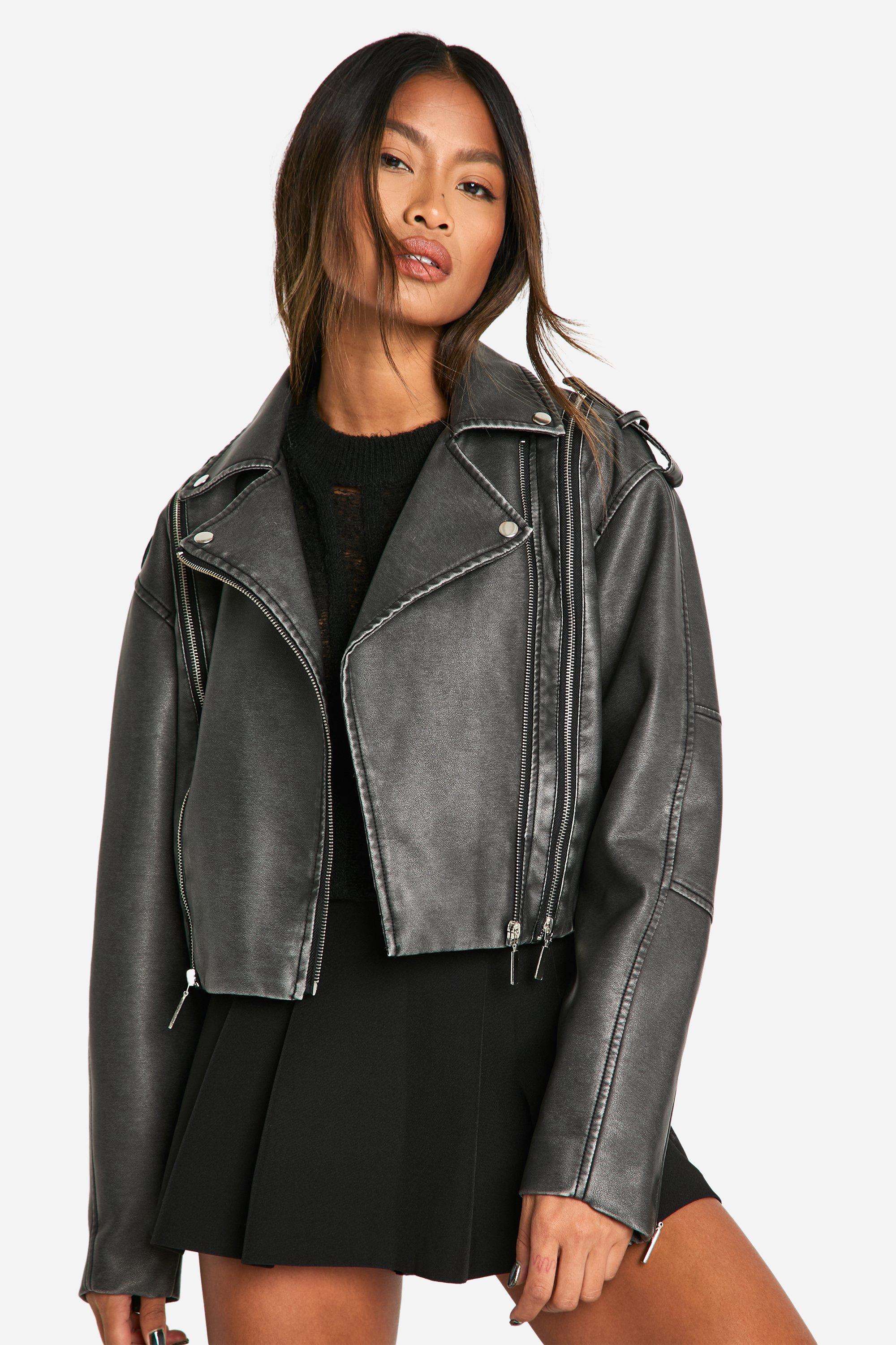 Boohoo Nepleren Biker Jas, Black