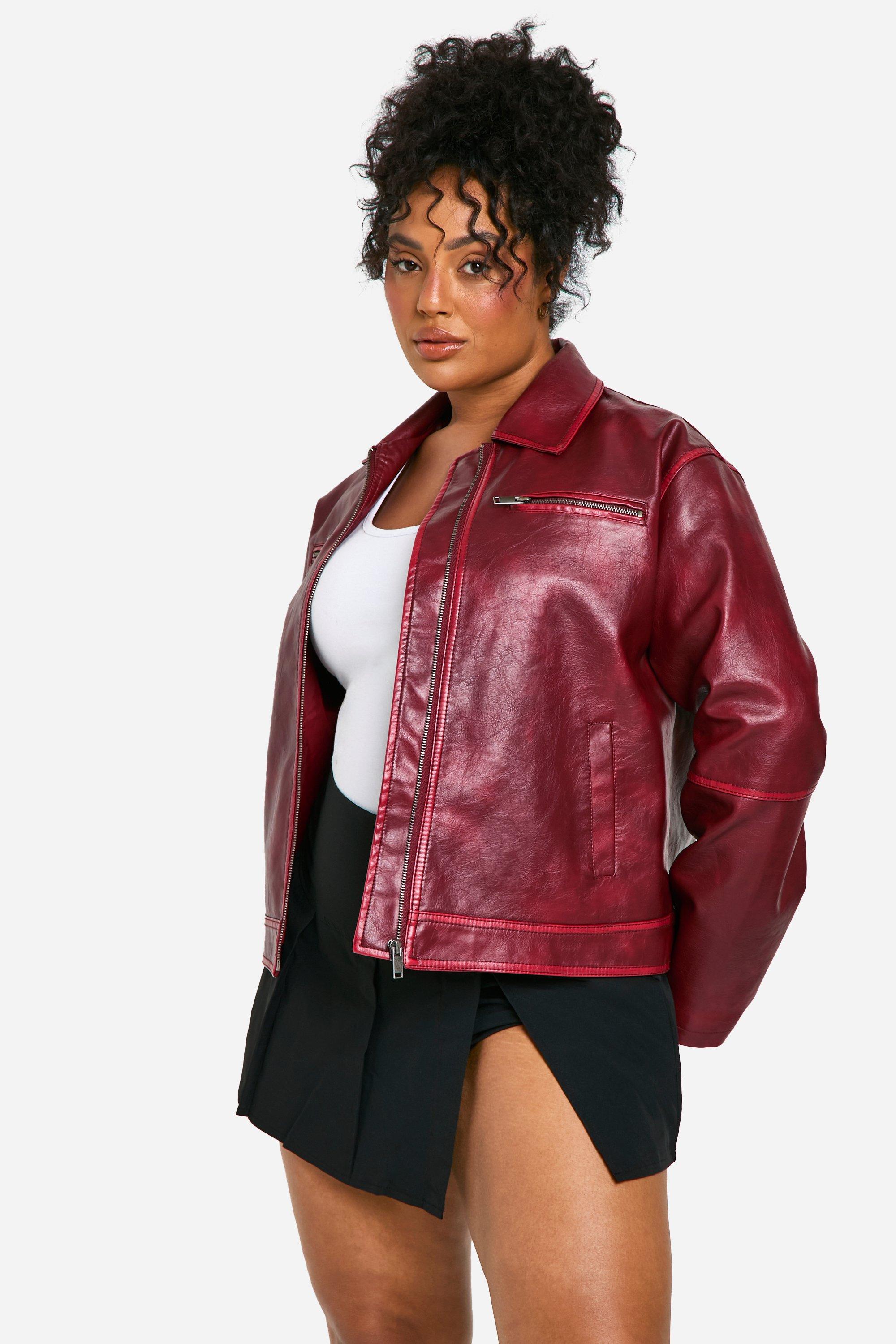 Boohoo Plus Nepleren Vintage Jas Met Rits, Burgundy