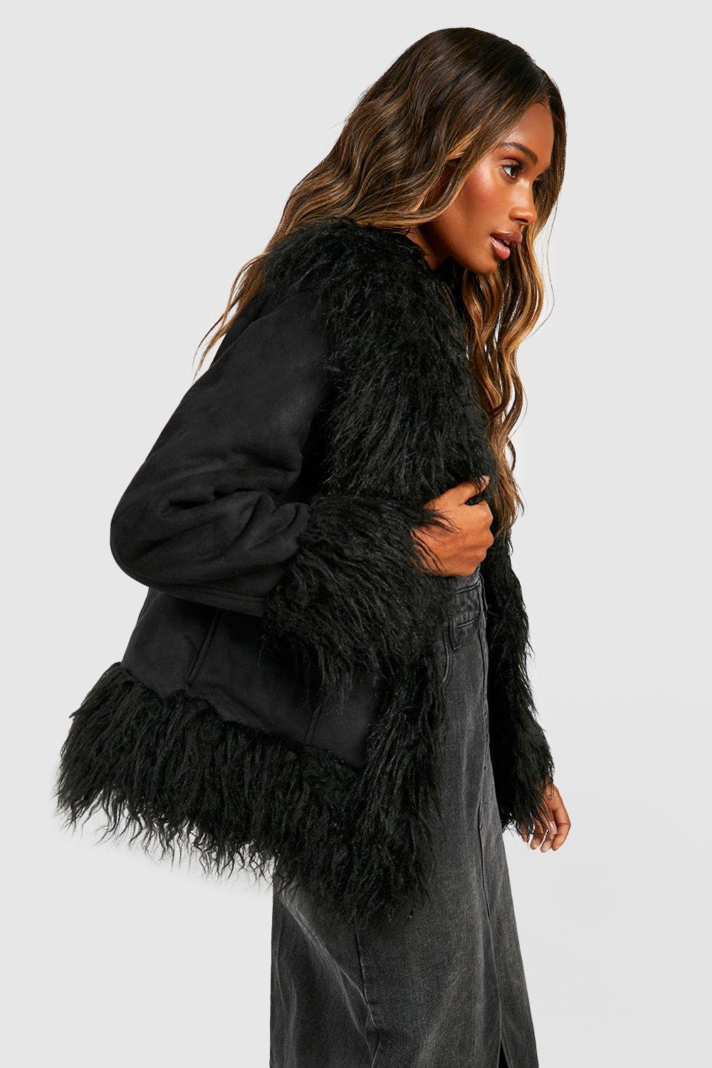 Boohoo Jas Met Faux Fur Zoom, Black