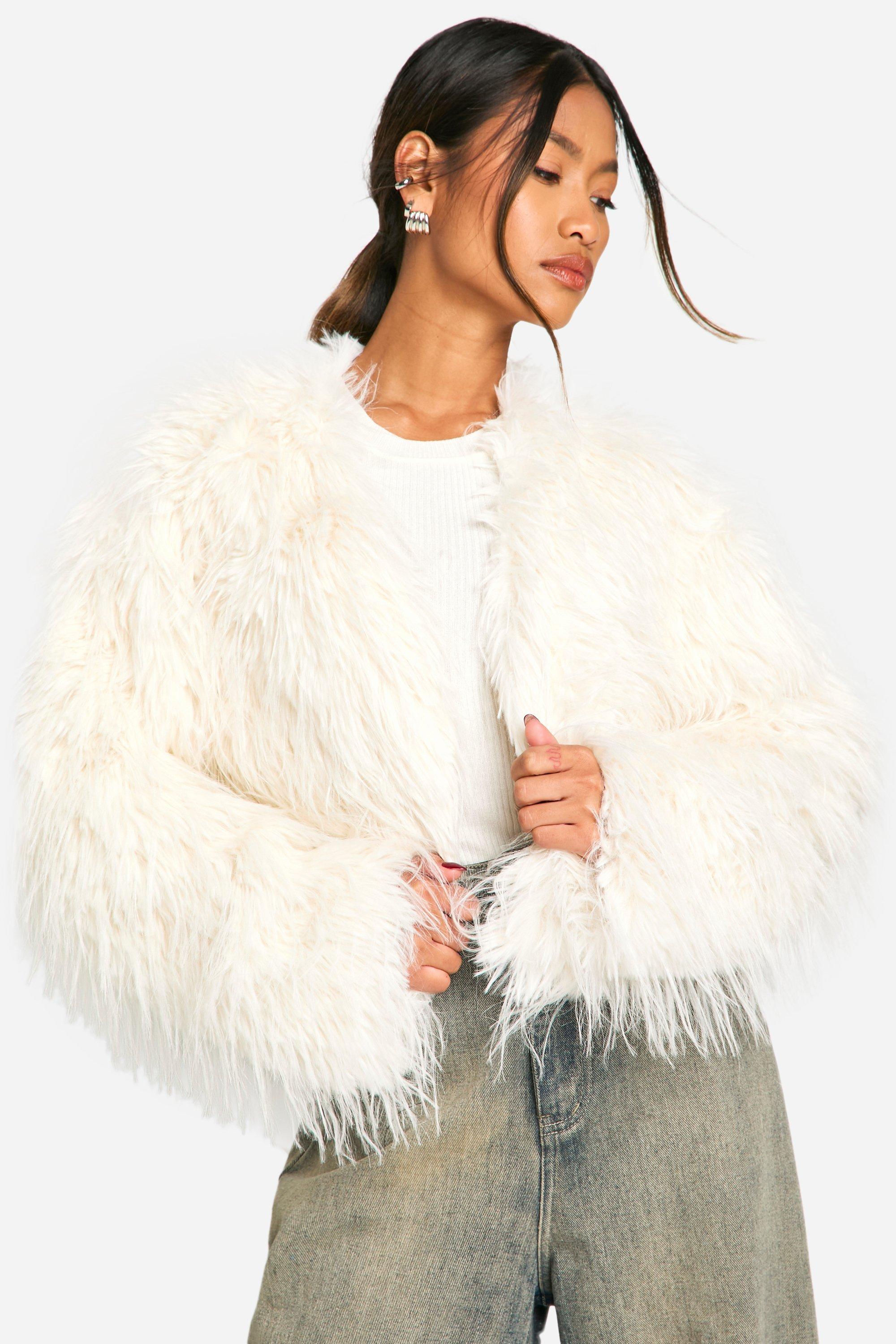 Boohoo Korte Faux Fur Jas, White