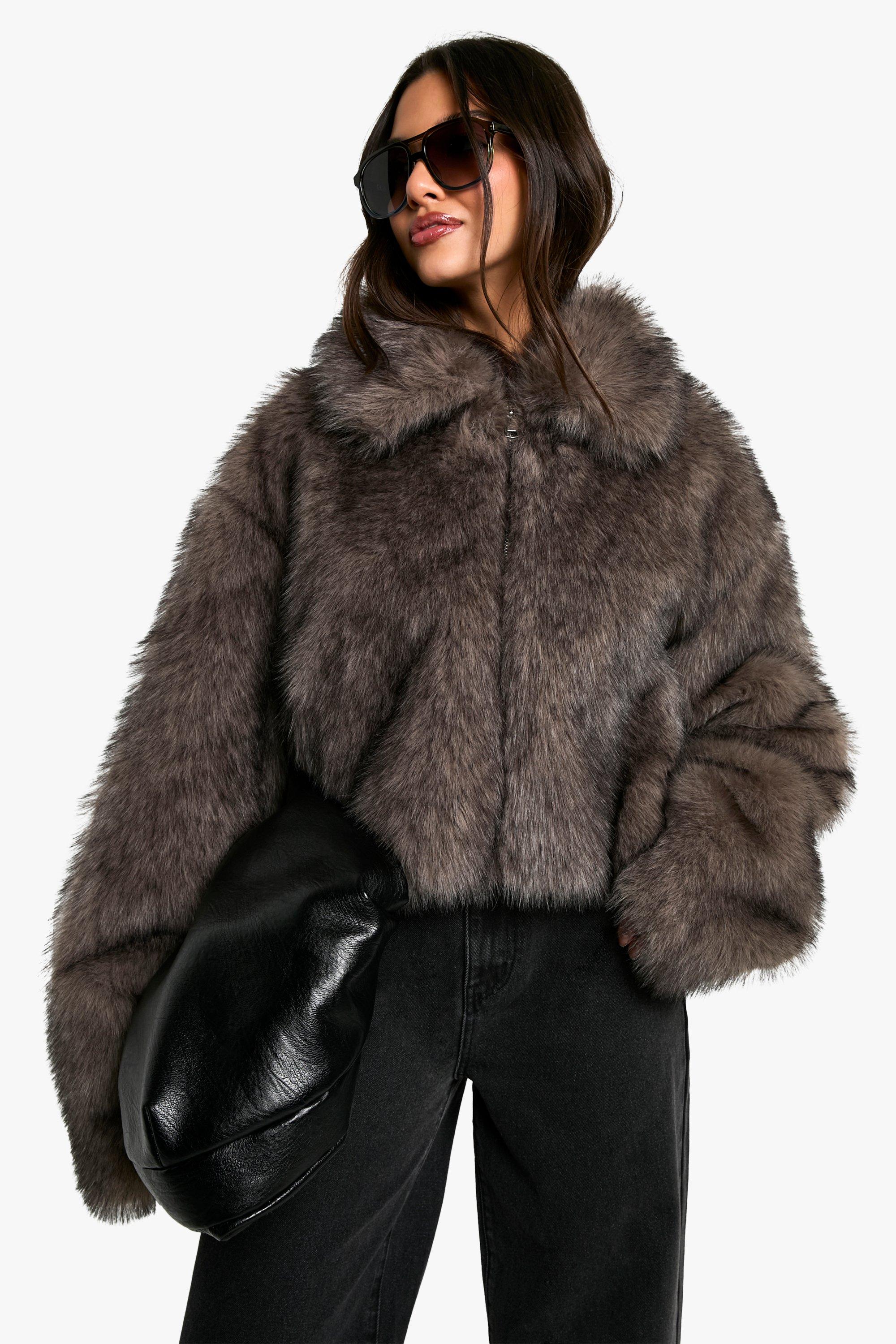 Boohoo Korte Faux Fur Vintage Jas, Grey