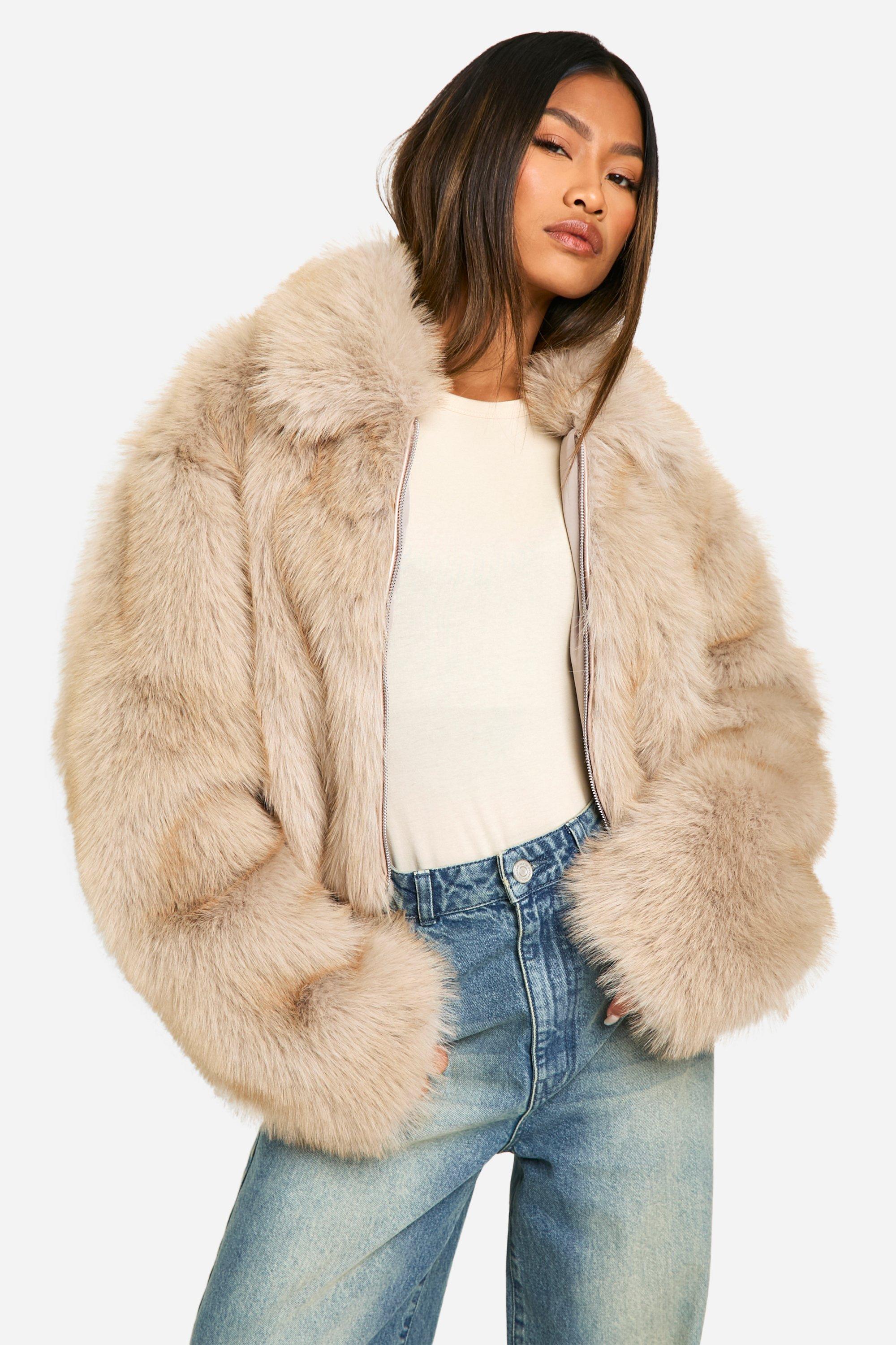 Boohoo Korte Faux Fur Vintage Jas, Natural Beige