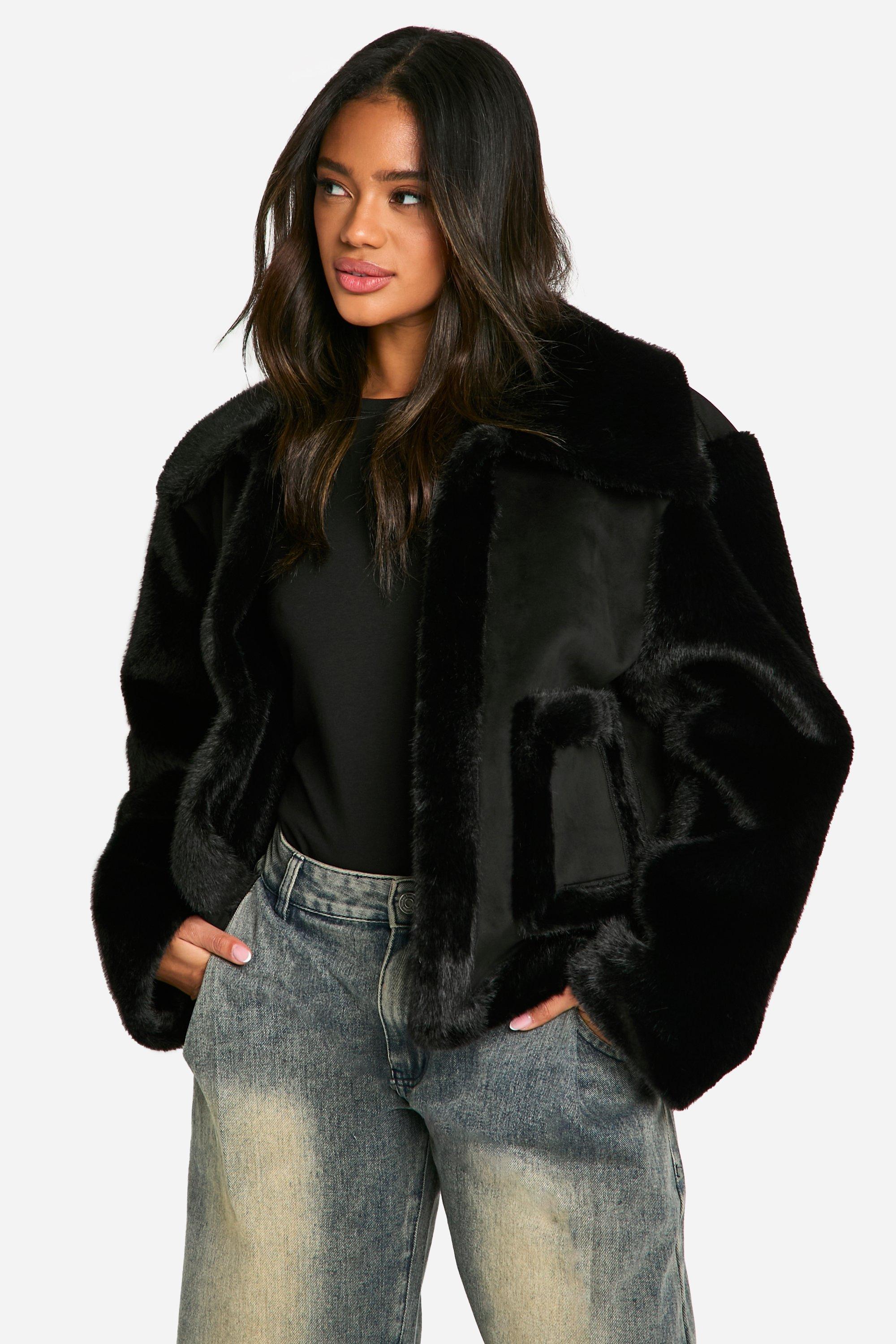 Boohoo Korte Faux Fur Jas, Black