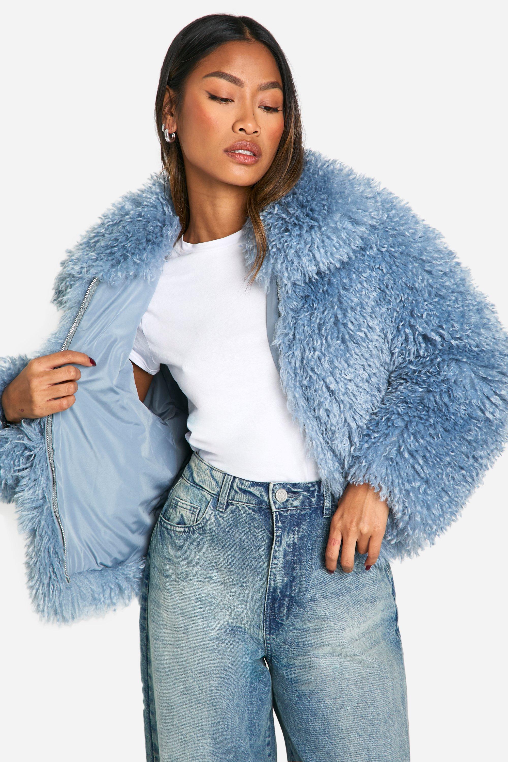 Boohoo Nepwollen Faux Fur Jas, Blue