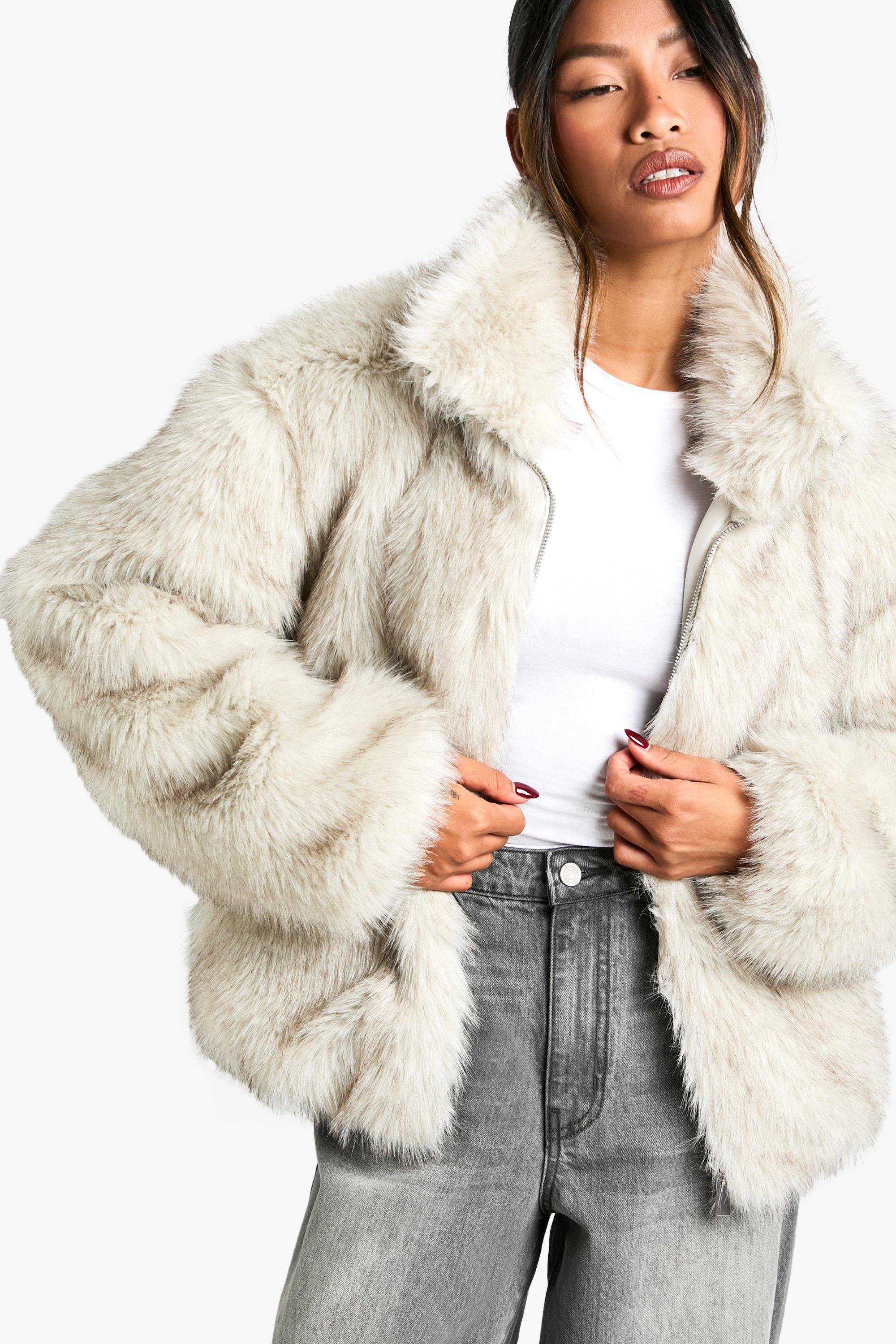 Boohoo Faux Fur Vintage Jas Met Hoge Kraag, Off White