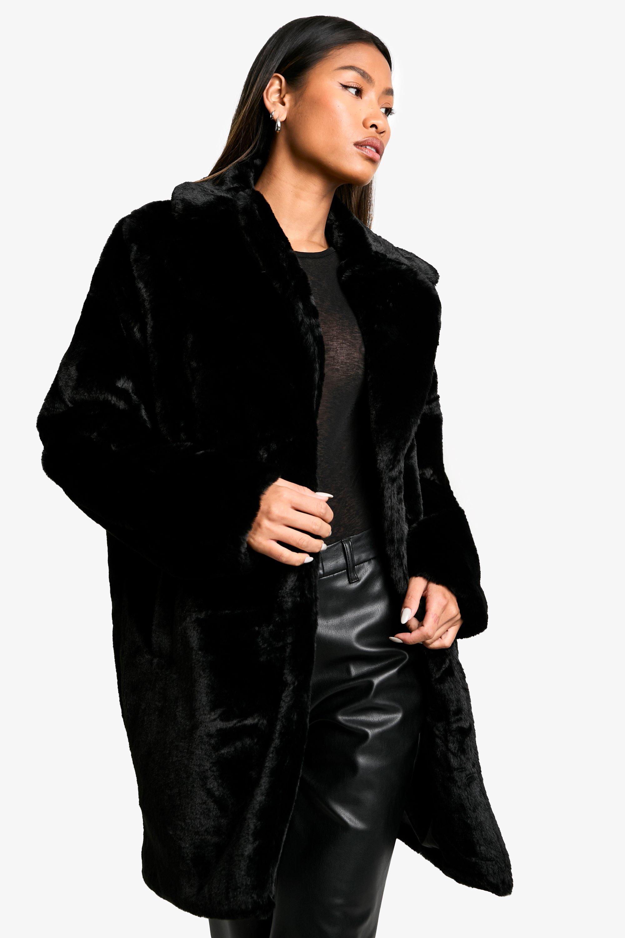 Boohoo Lange Faux Fur Jas, Black