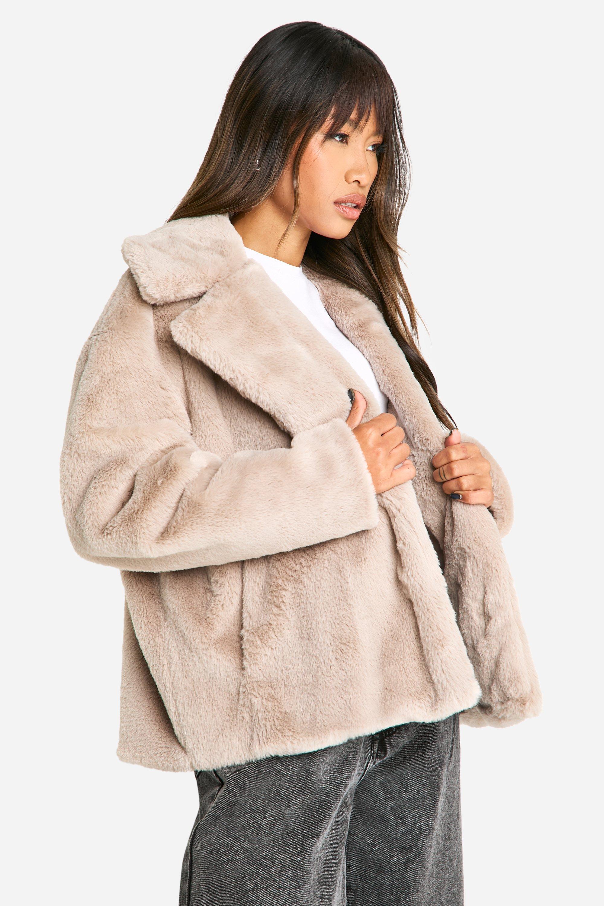 Boohoo Middellange Faux Fur Jas, Sand