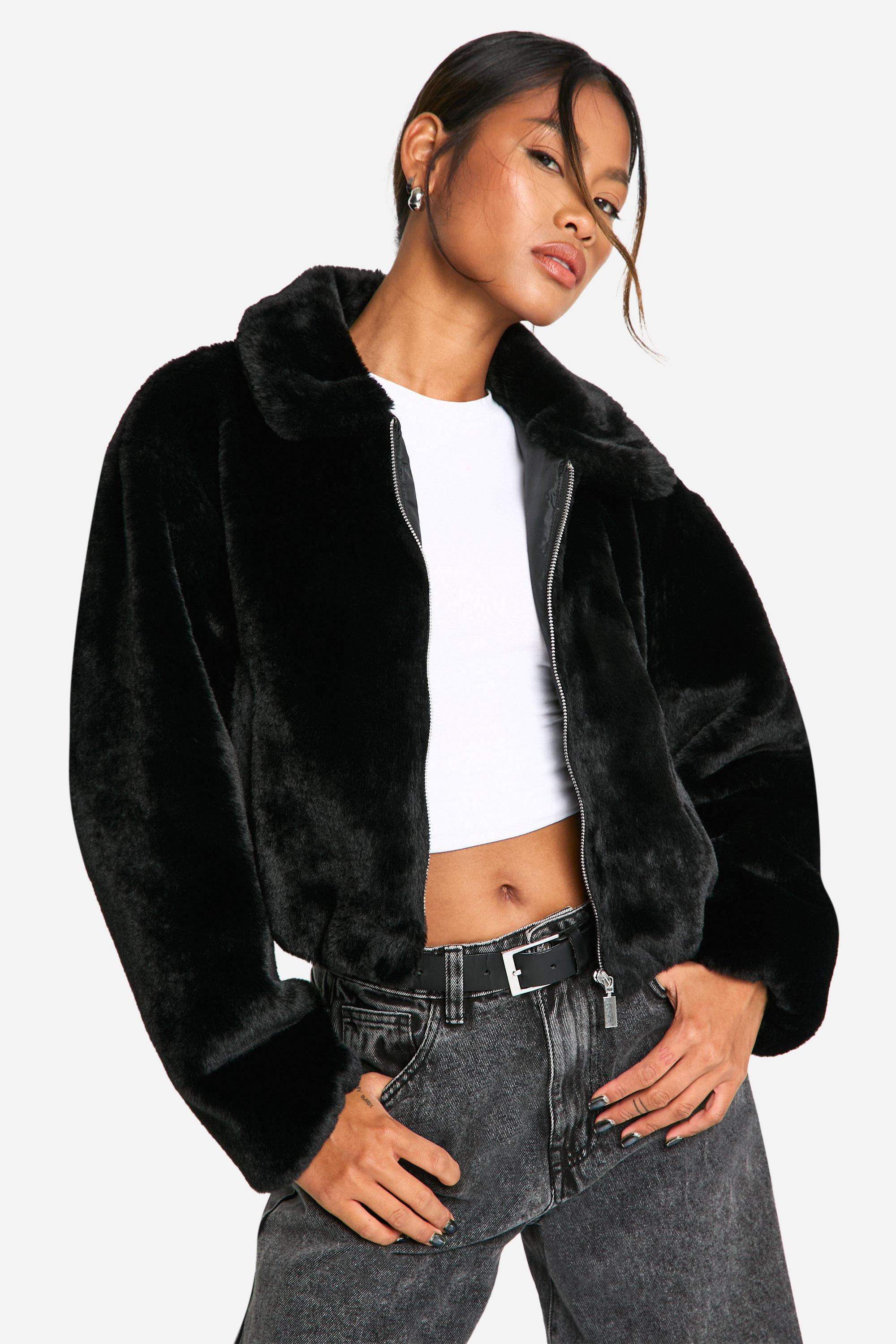 Boohoo Korte Faux Fur Jas, Black