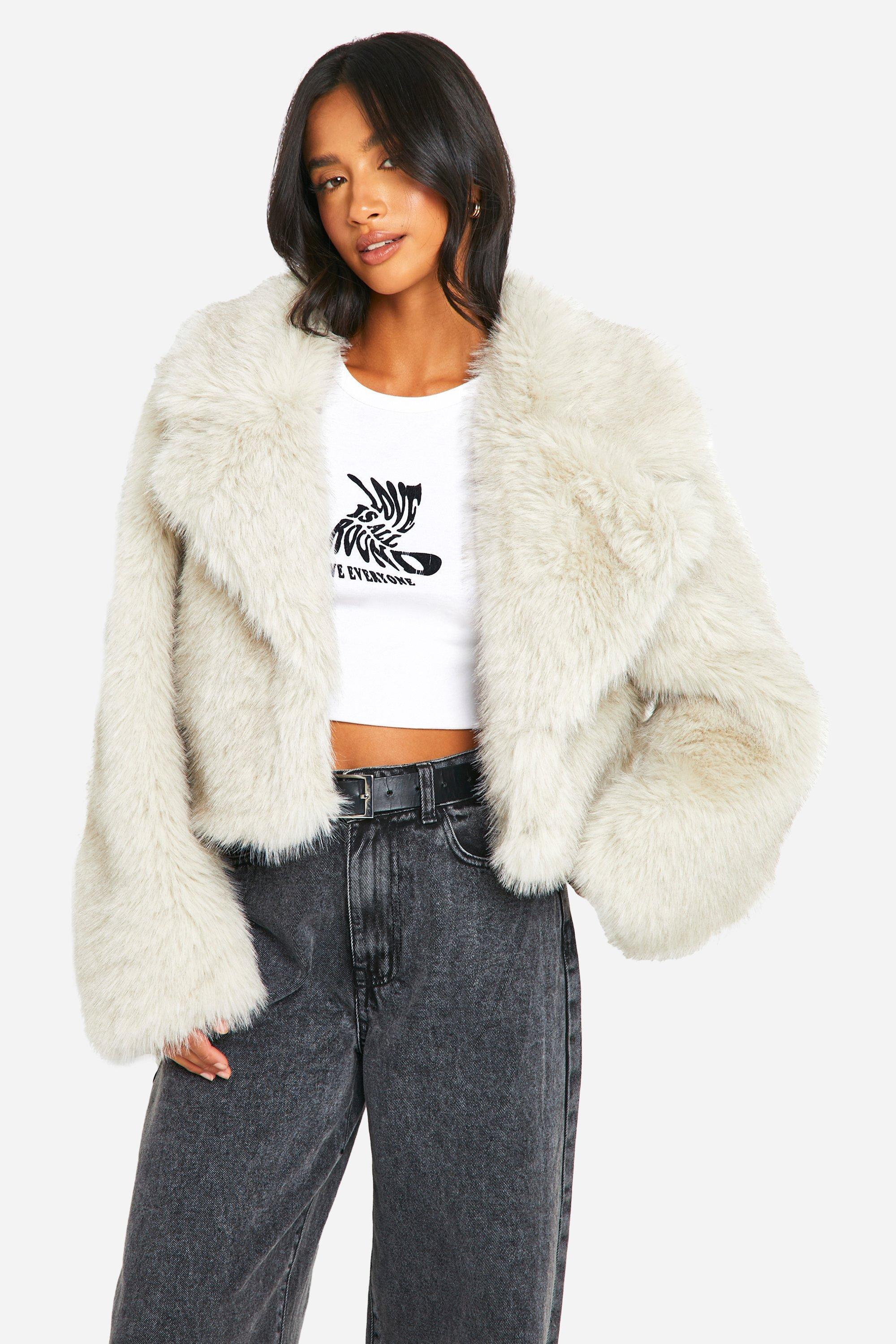 Boohoo Petite Faux Fur Vintage Jas, Ivory