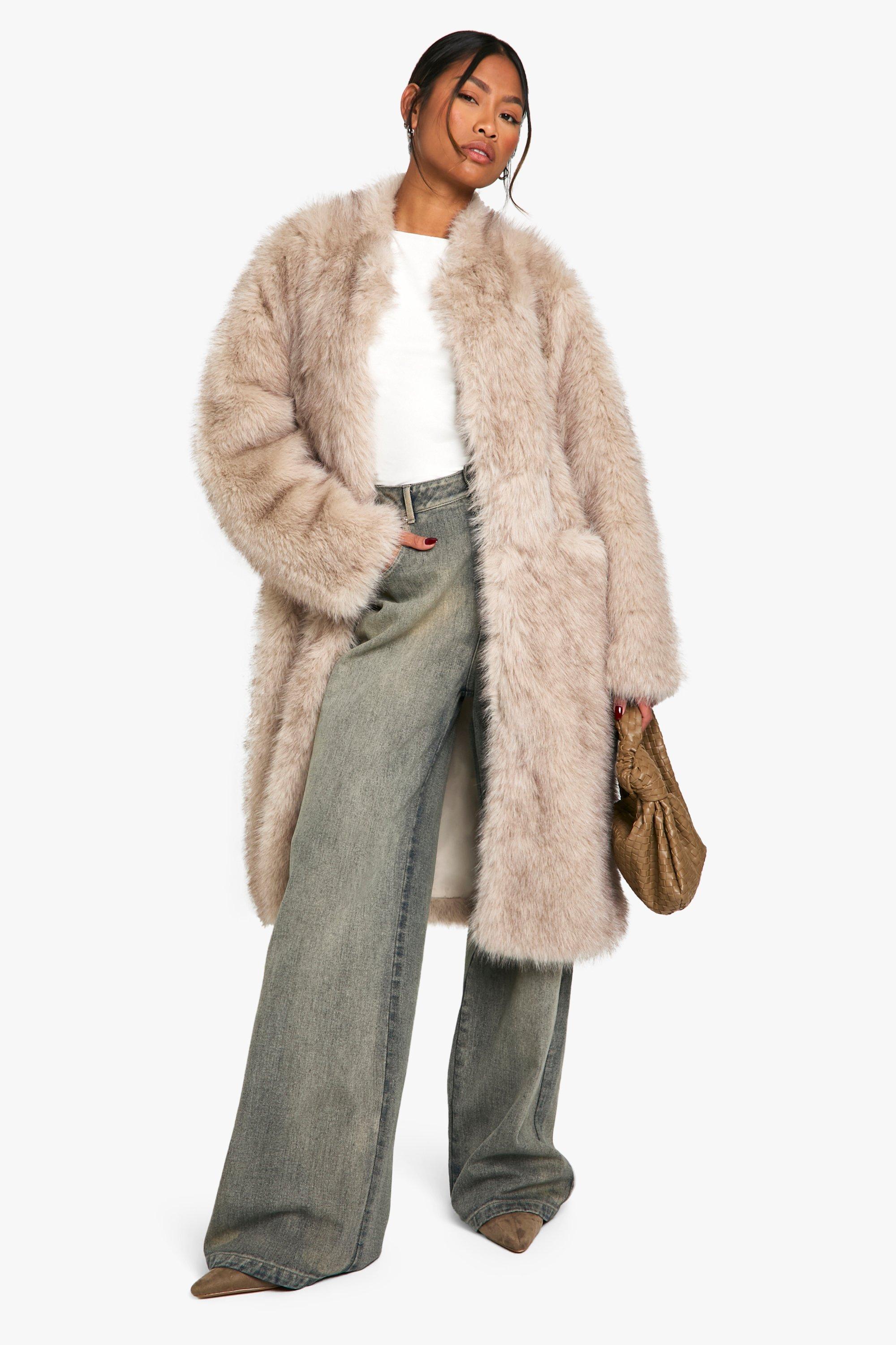 Boohoo Vintage Look Midaxi Jas Met Faux Fur, Off White