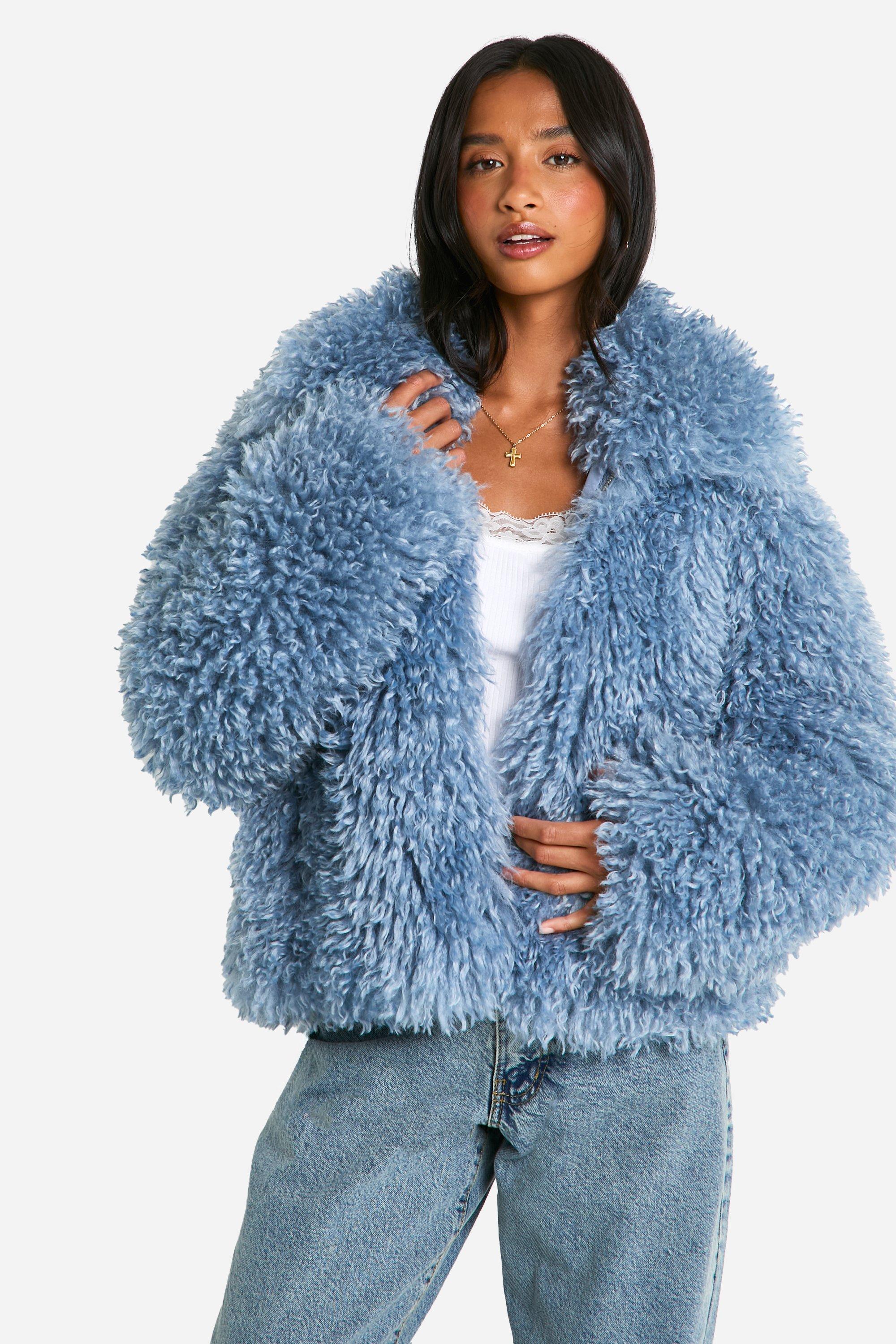 Boohoo Petite Faux Fur Jas, Blue