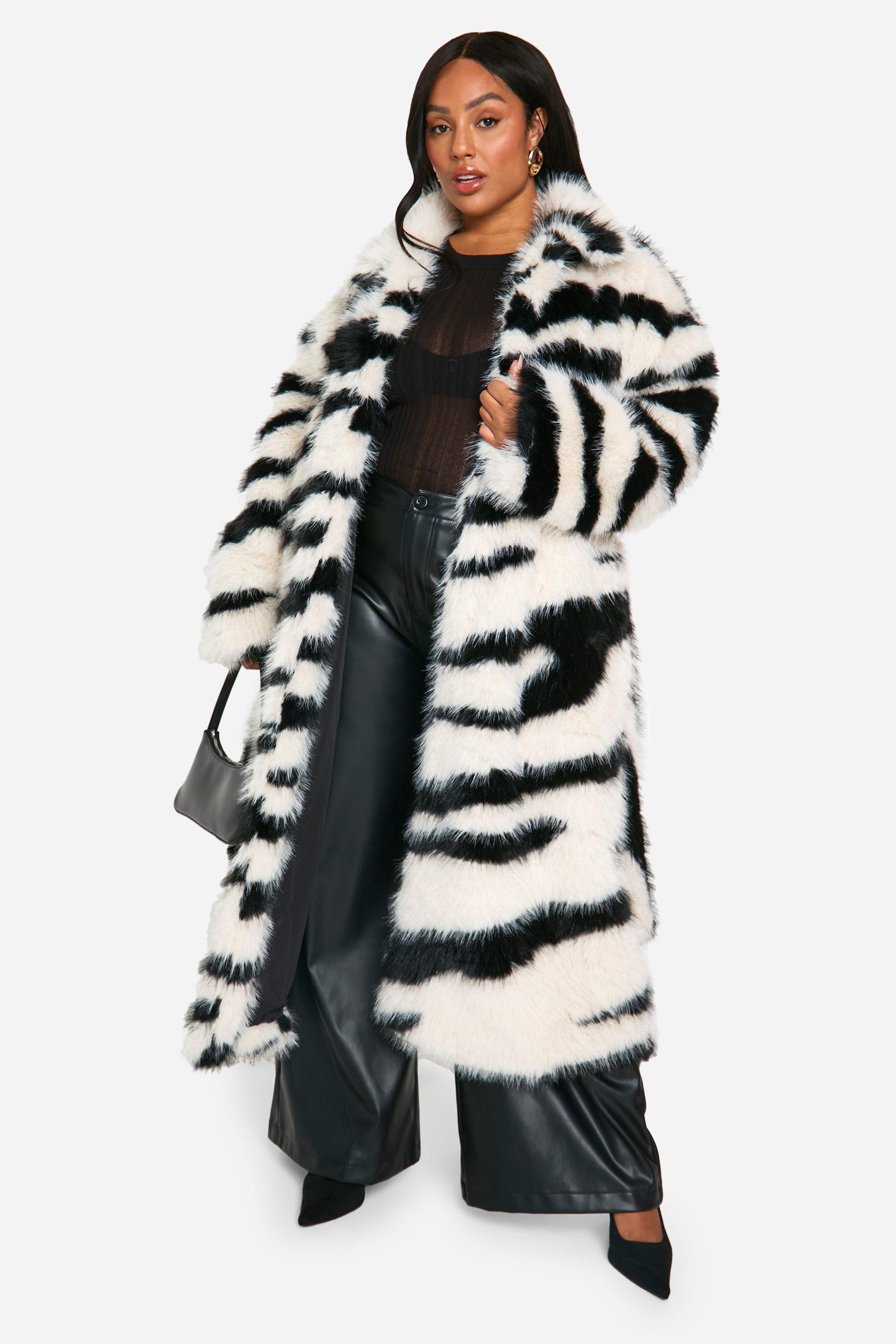 Boohoo Plus Zebraprint Faux Fur Jas, Zebra