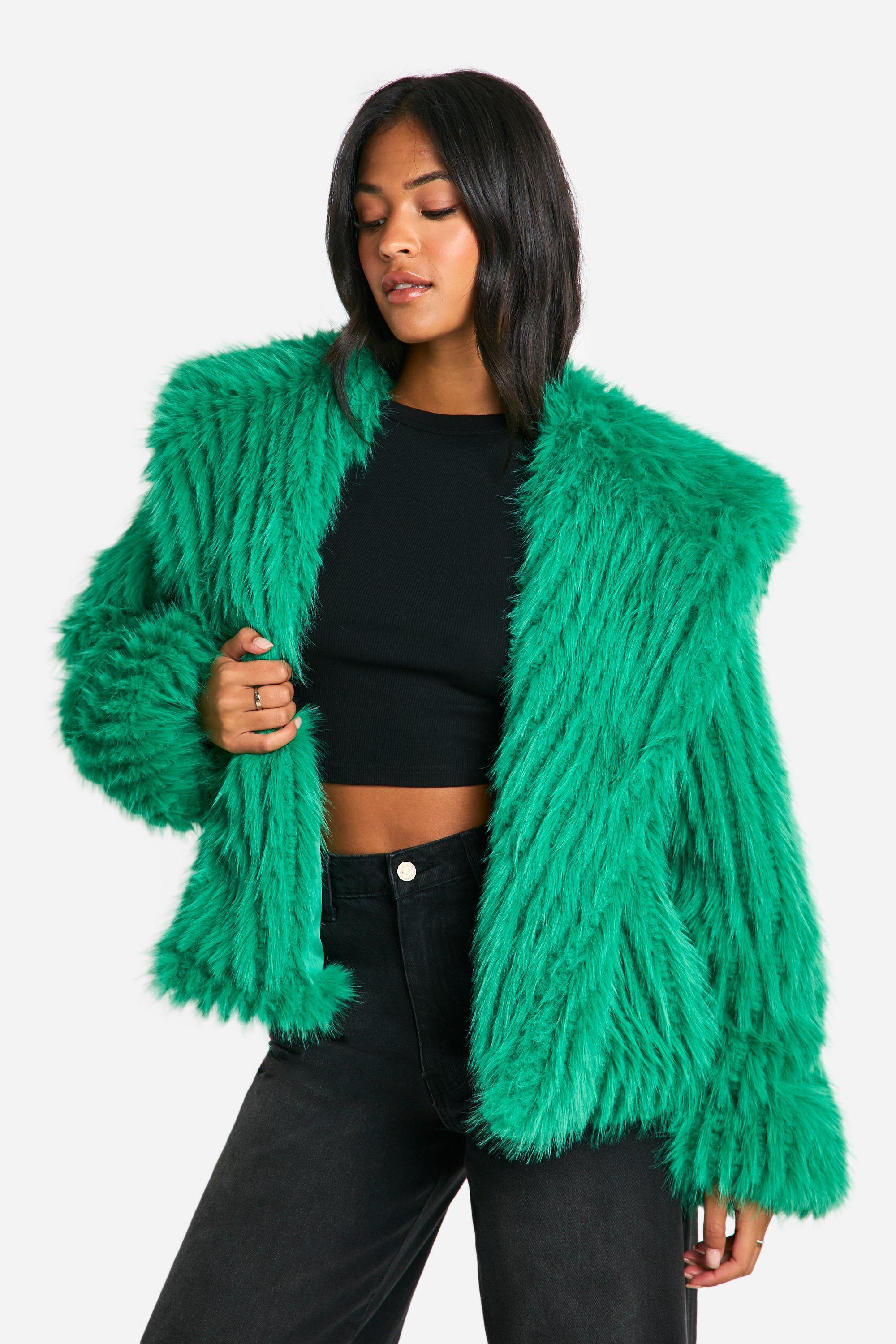 Boohoo Tall Oversized Faux Fur Jas Met Kraag, Green