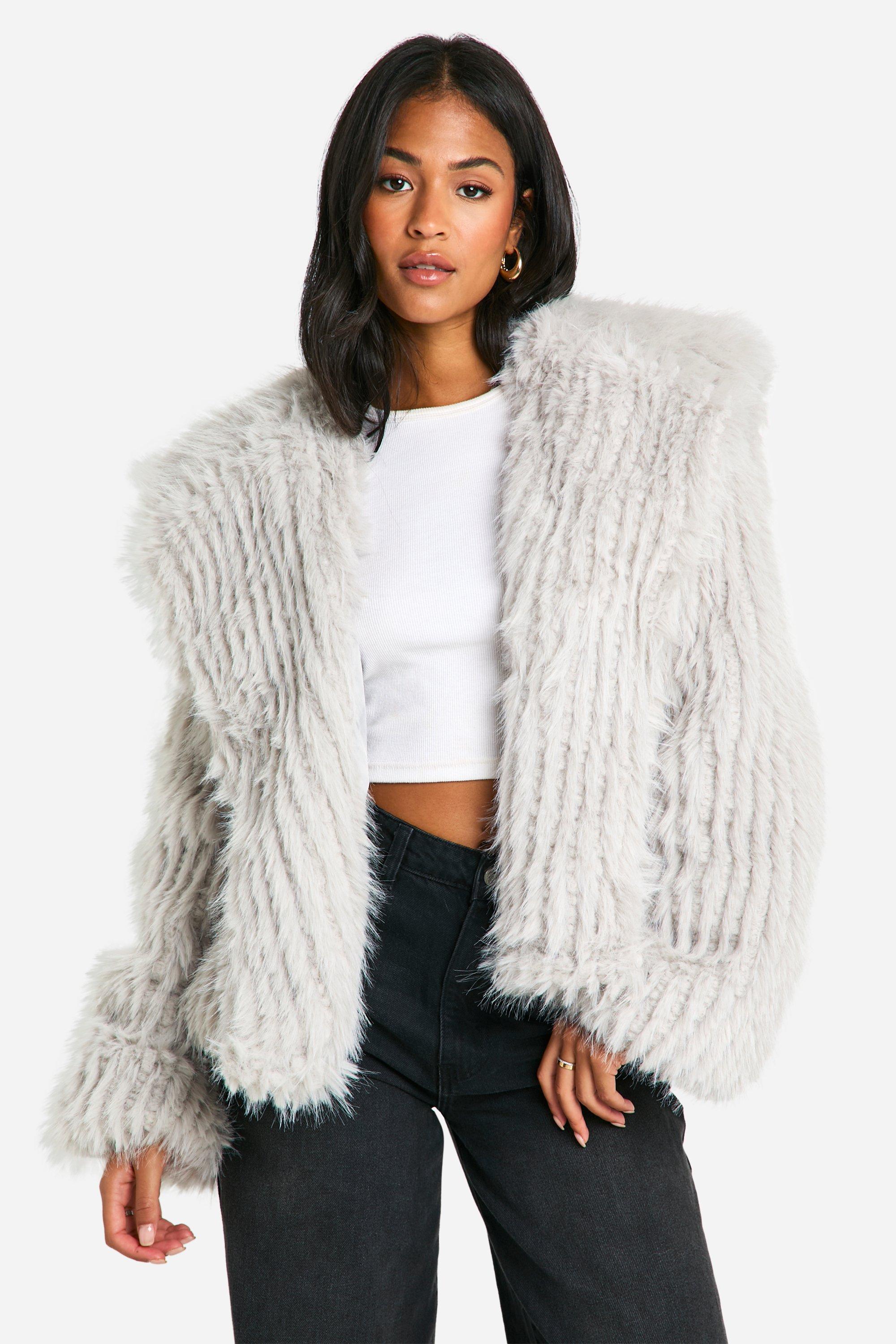 Boohoo Tall Oversized Faux Fur Jas Met Kraag, Grey