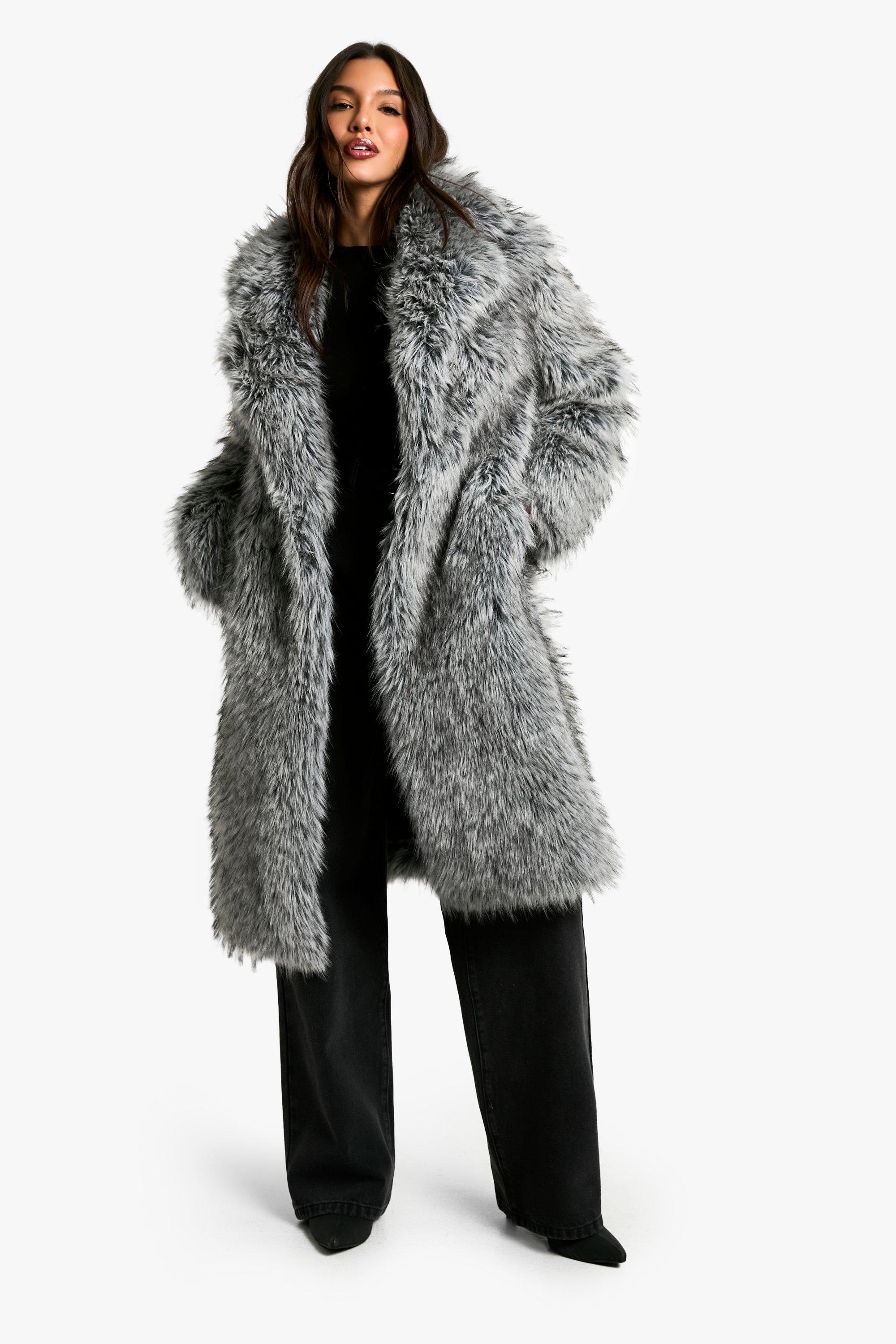 Boohoo Premium Faux Fur Midaxi Jas Met Vintage Look, Grey